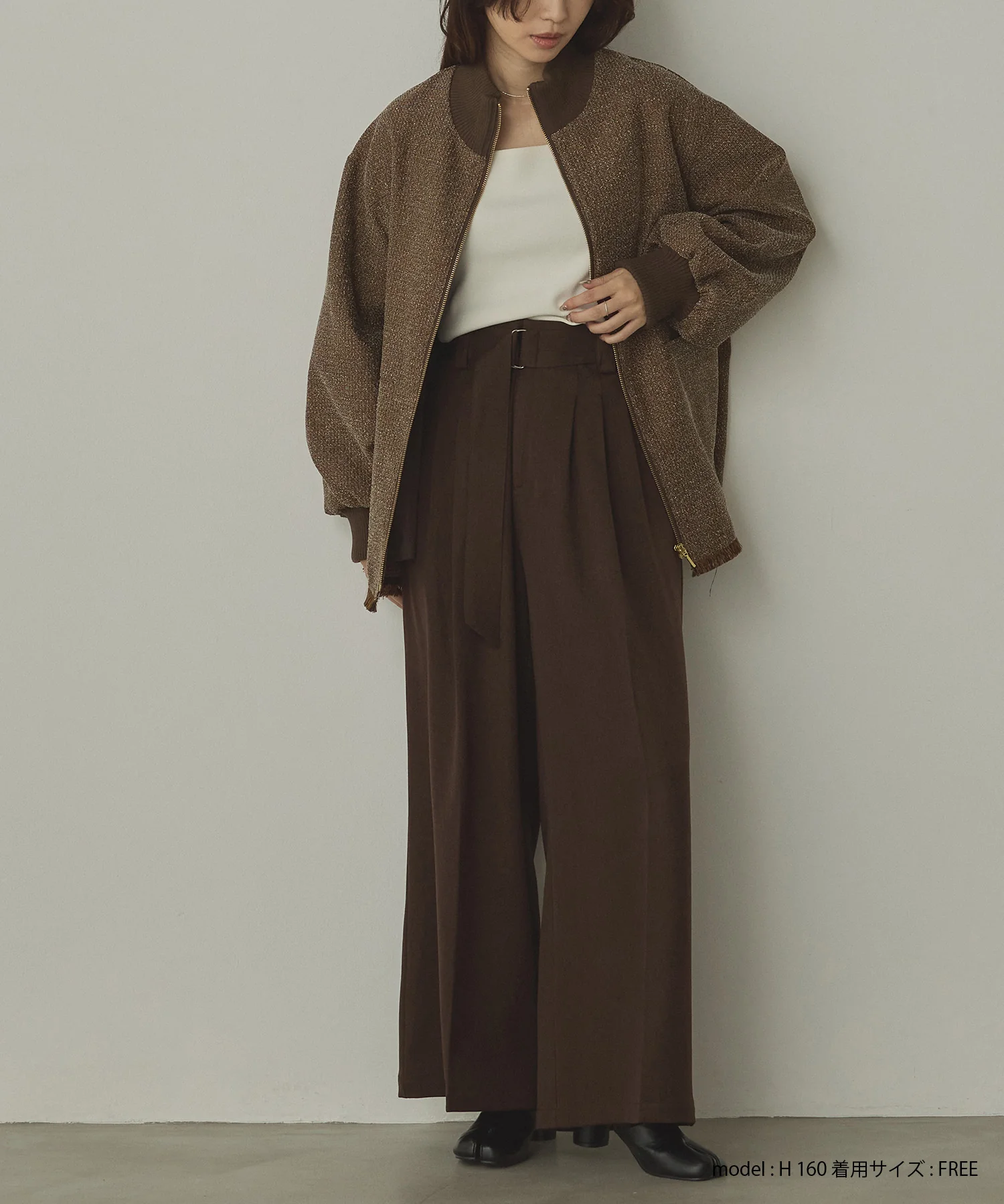 スタンドカラー ツィードブルゾン