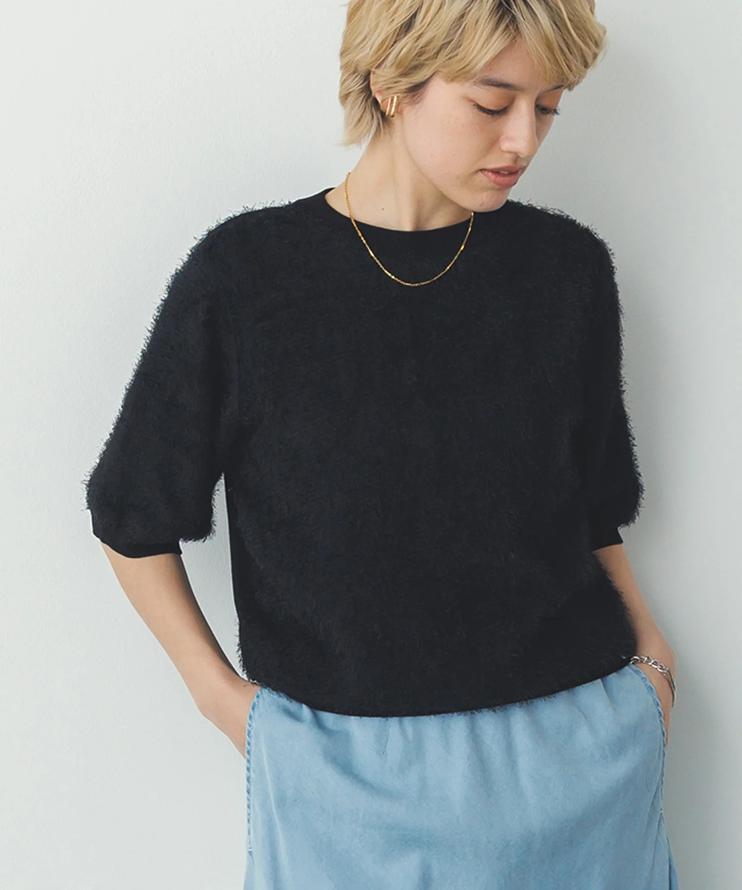 シアージャガード ハーフスリーブニット