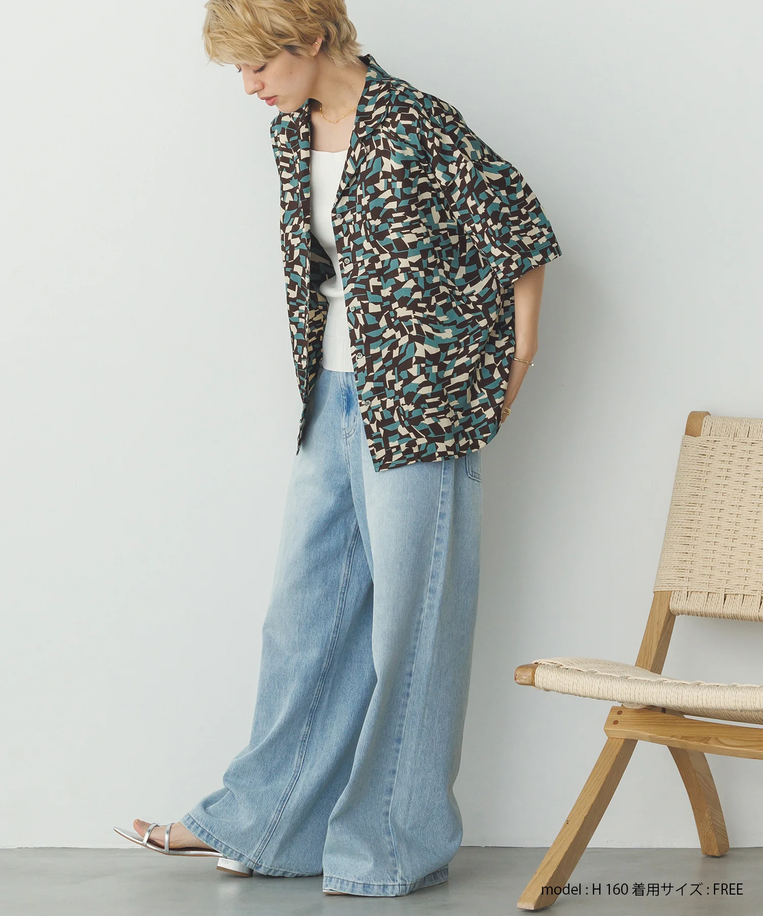 ジオメトリックプリント 半袖シャツ