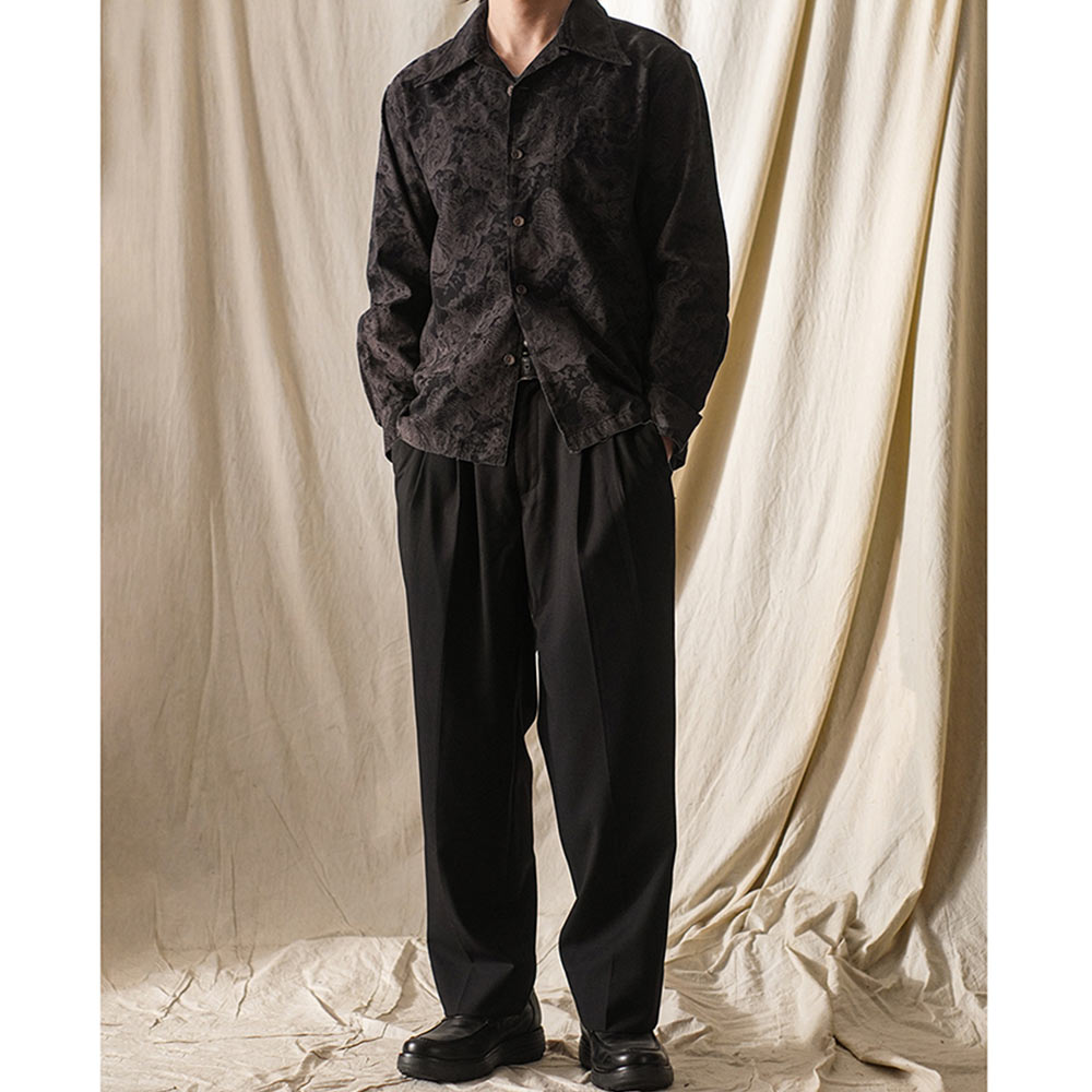 「虎の守護」総柄ジャカード折り襟長袖シャツ