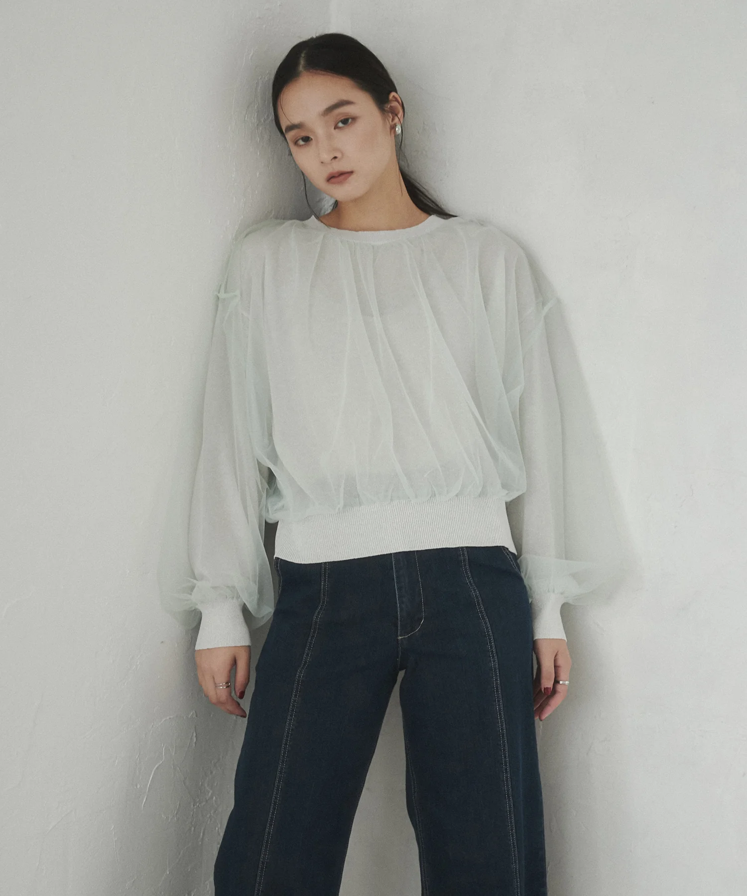 ラメニット チュールレイヤードトップス