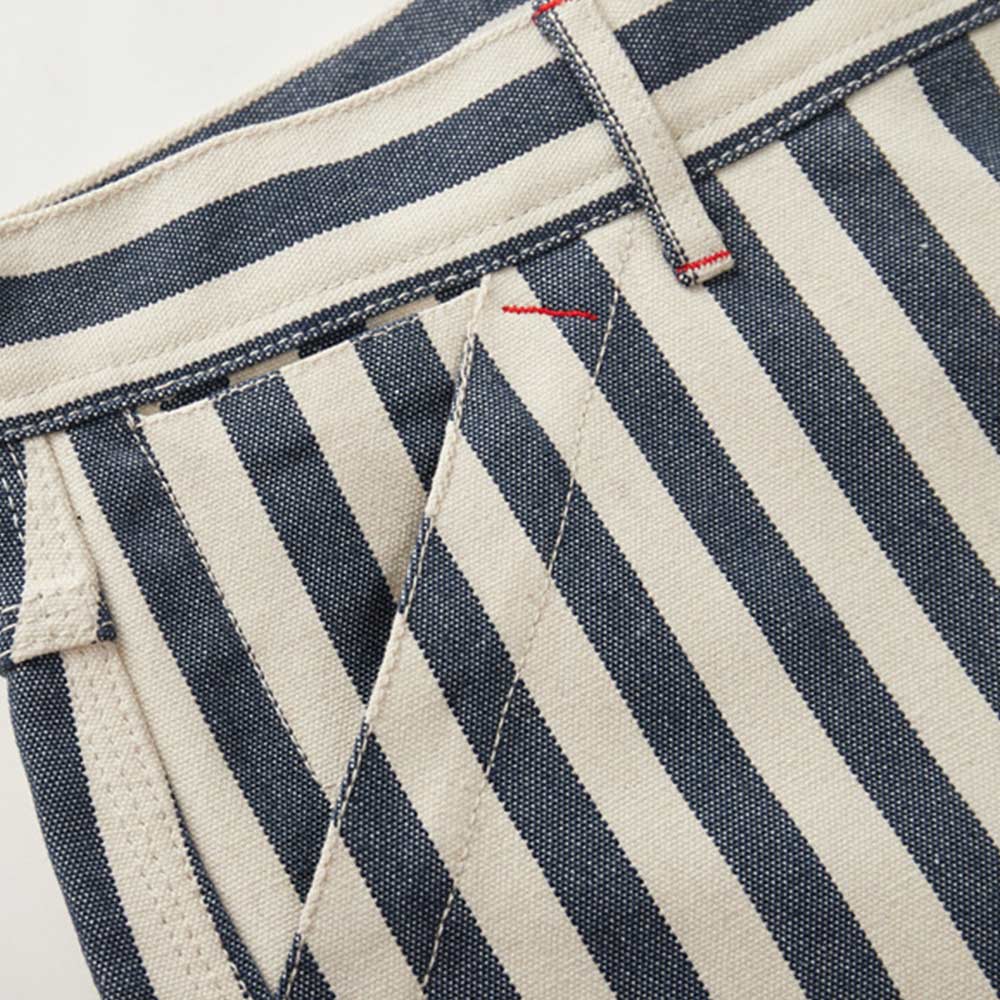 14オンス厚手仕様　 カスタム織りブルーワイドストライプロガーワークパンツ