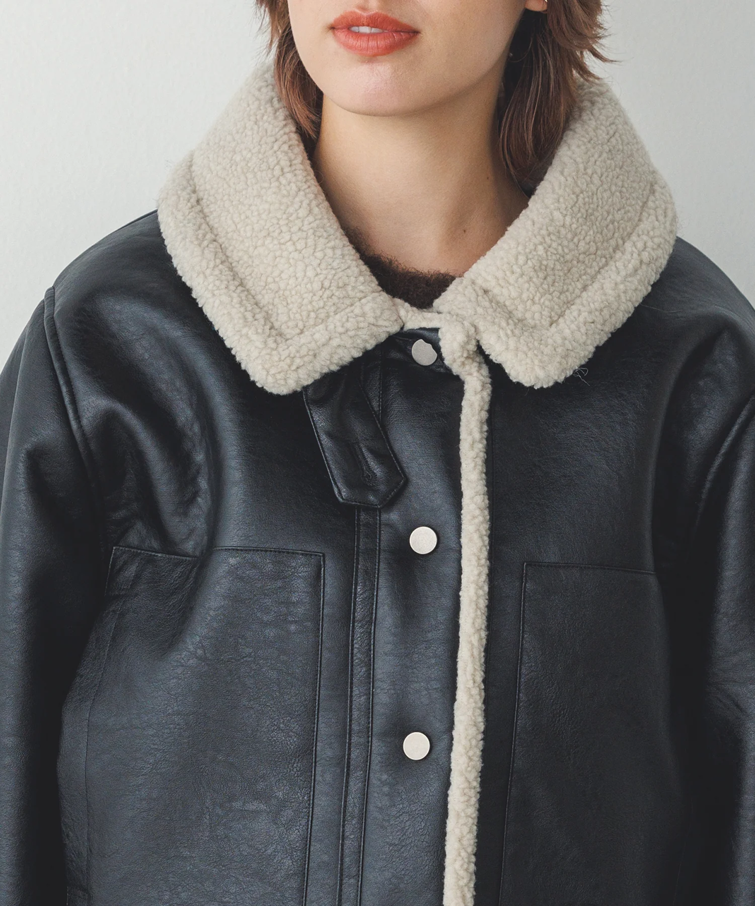 フェイクレザー×ボア ブルゾン