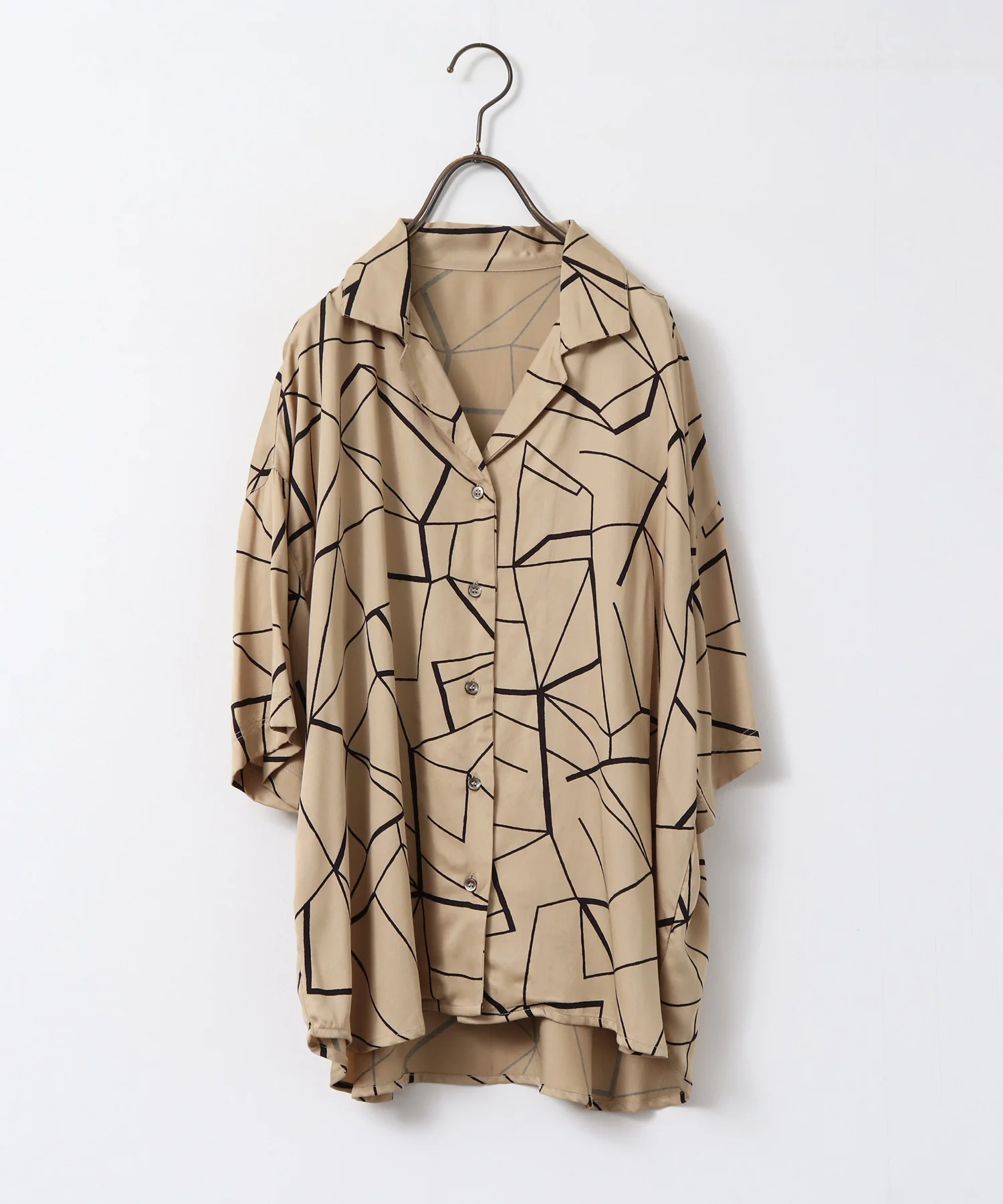 ビスコースサテン プリント開襟シャツ