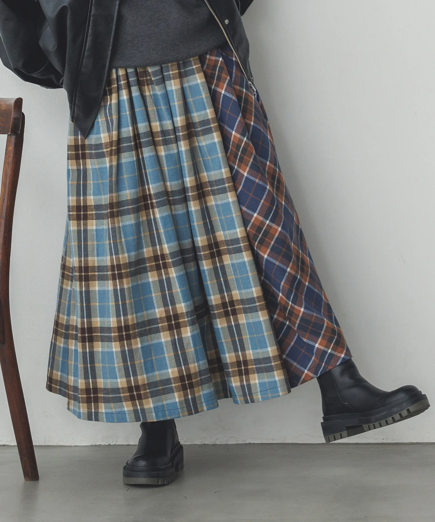 ネルチェックギャザースカート