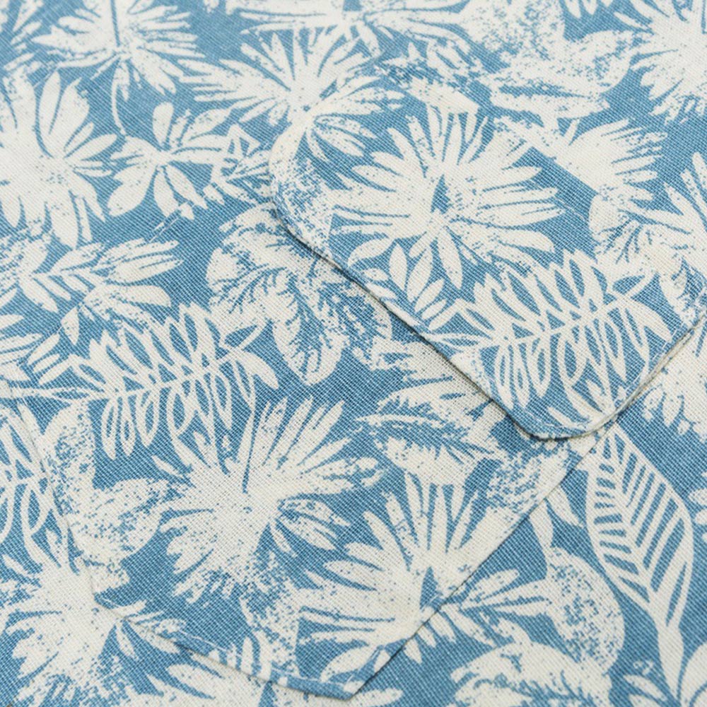 ハンドメイド調植物柄コットンリネンシャツ半袖