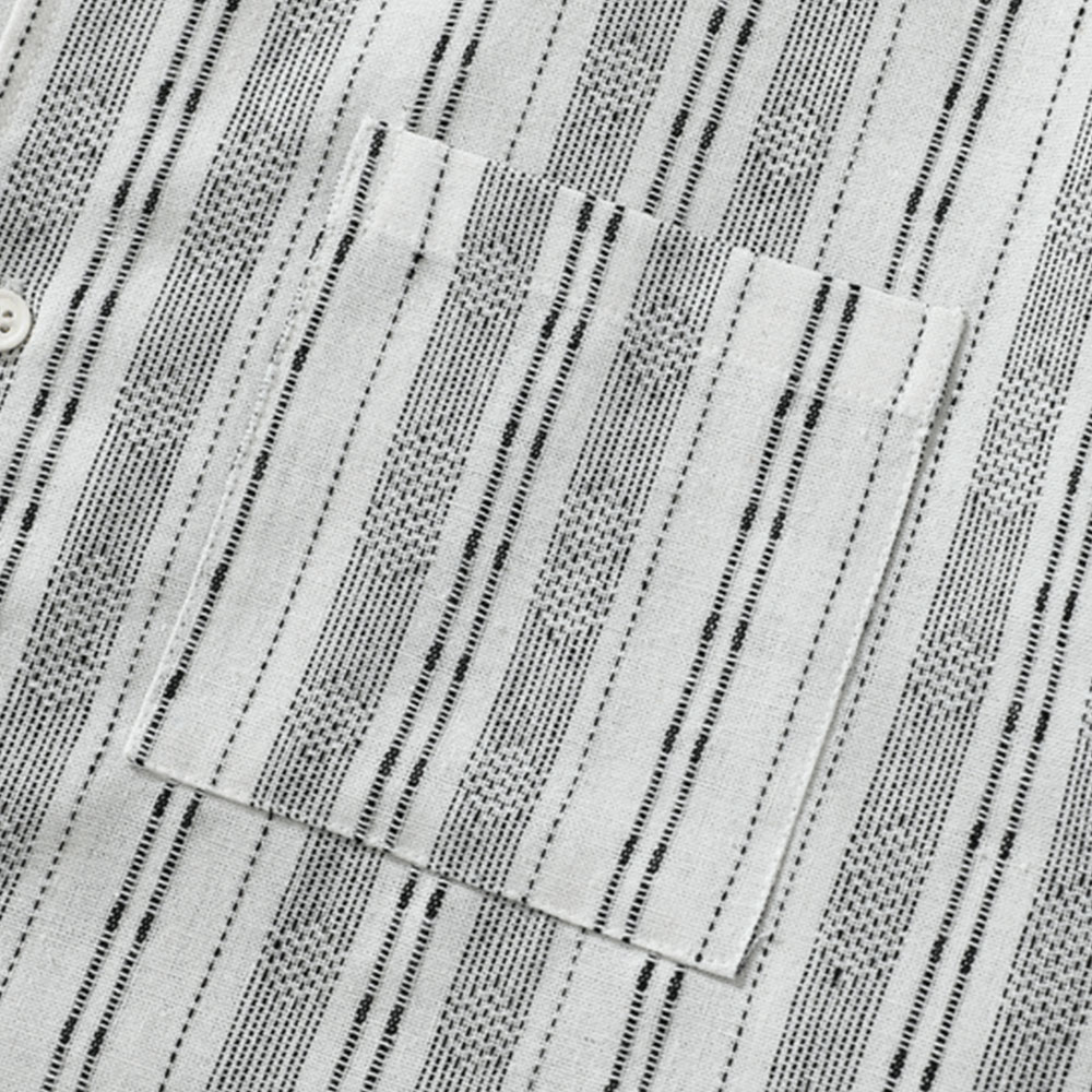 リネンストライプ開襟シャツ 半袖