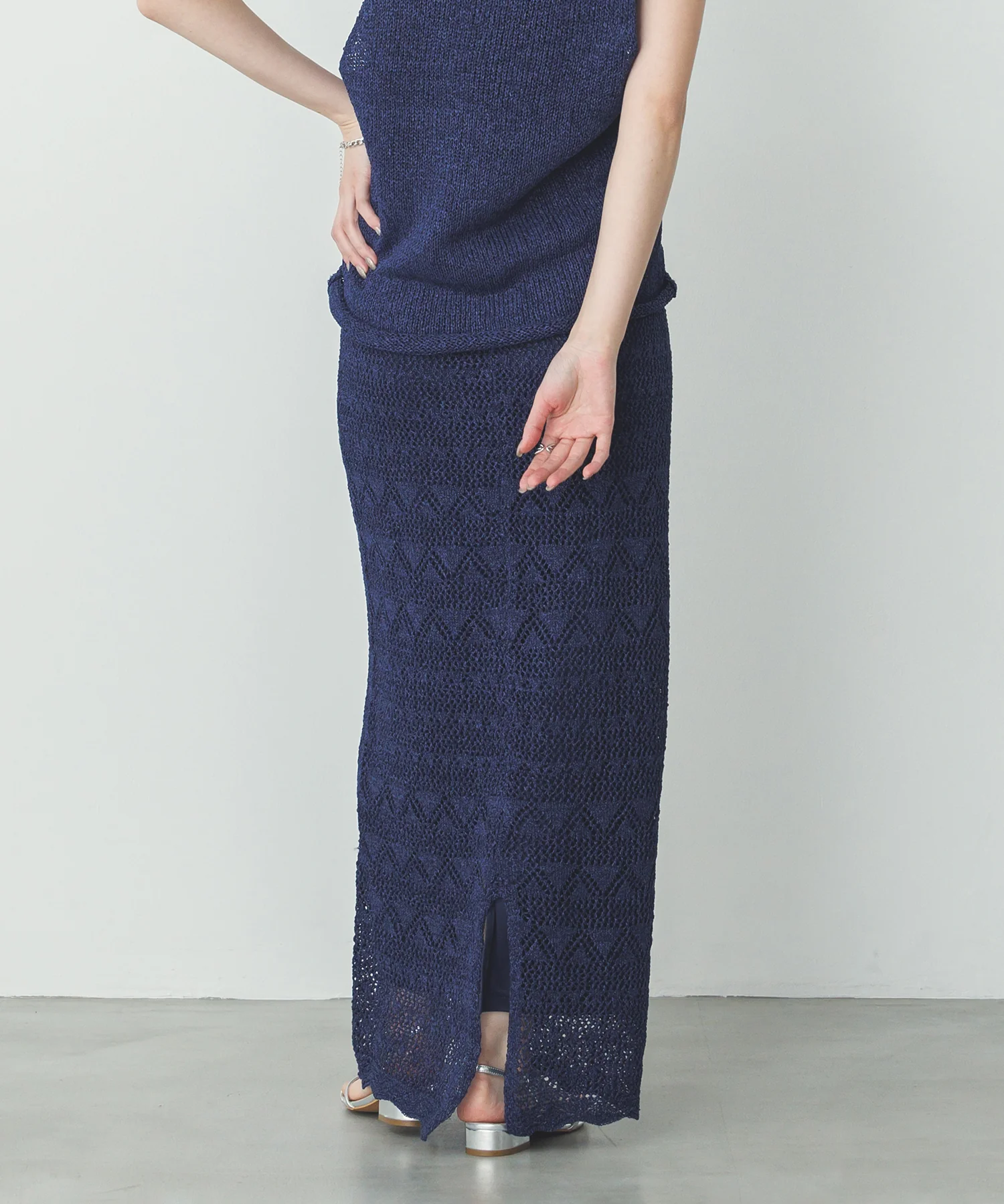 ペーパーヤーン 透かし編み ニットナロースカート