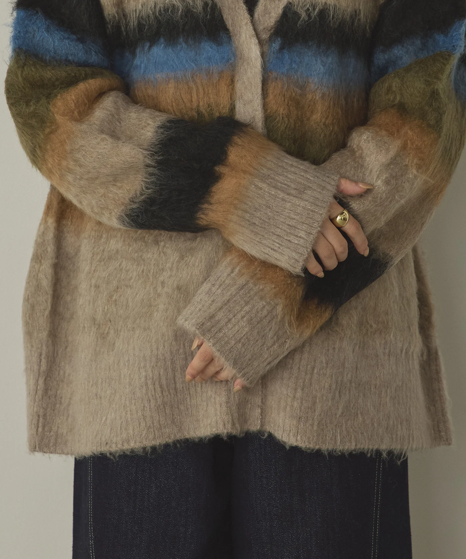 起毛シャギー ボーダーニットカーディガン