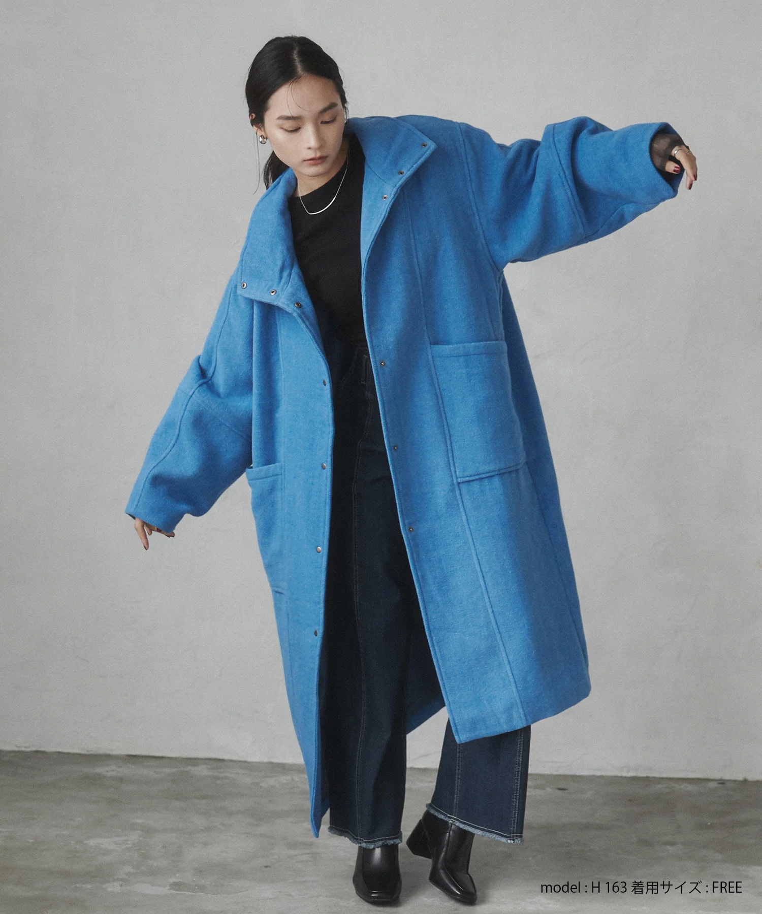 杢ヘリンボーン スタンドカラーコート