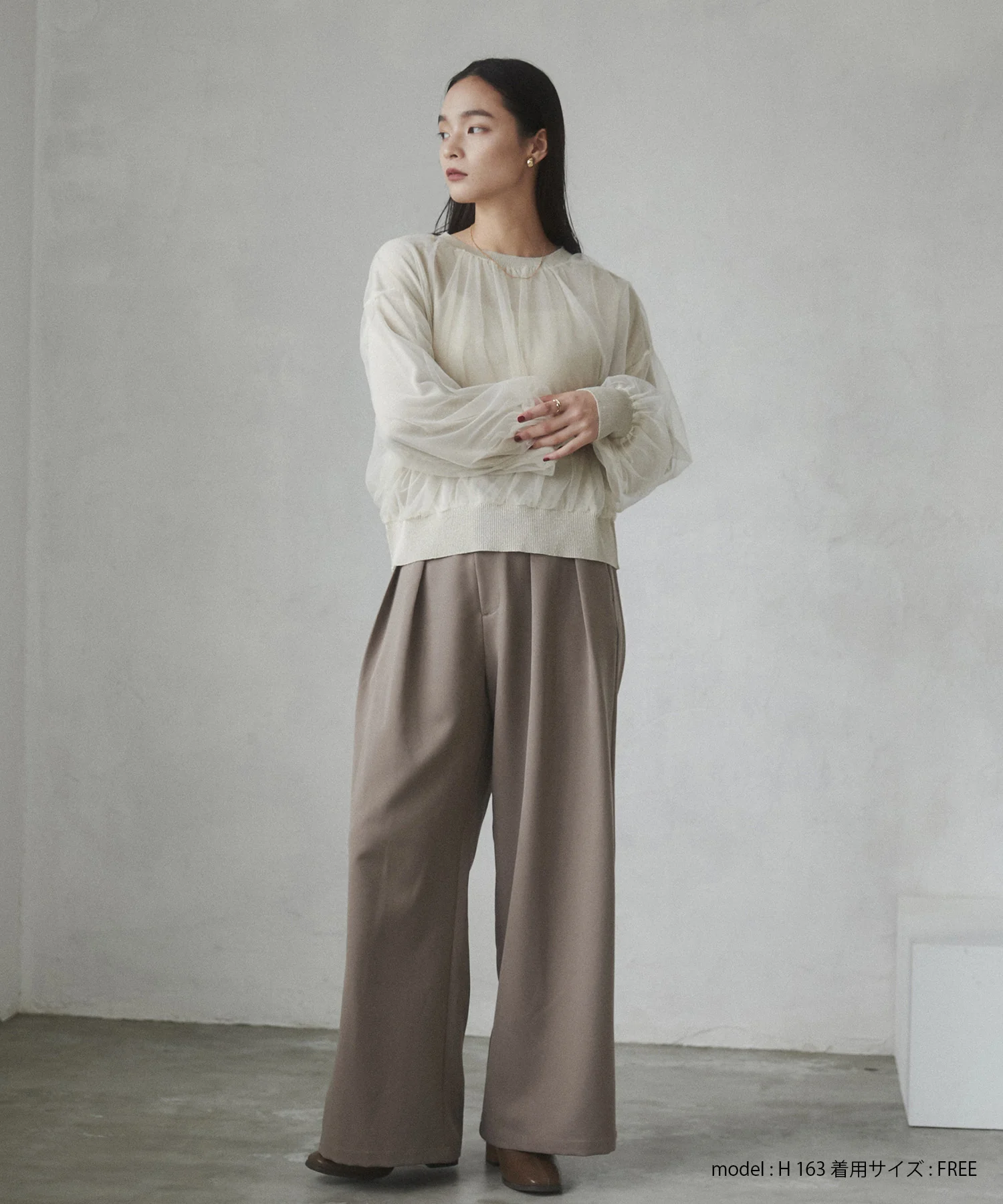 ラメニット チュールレイヤードトップス