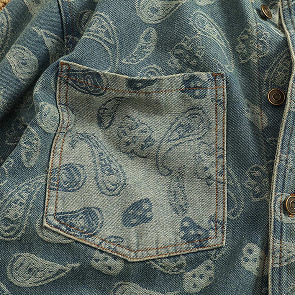 ヘビーウェイト　ペイズリー総柄ジャカードデニムシャツ