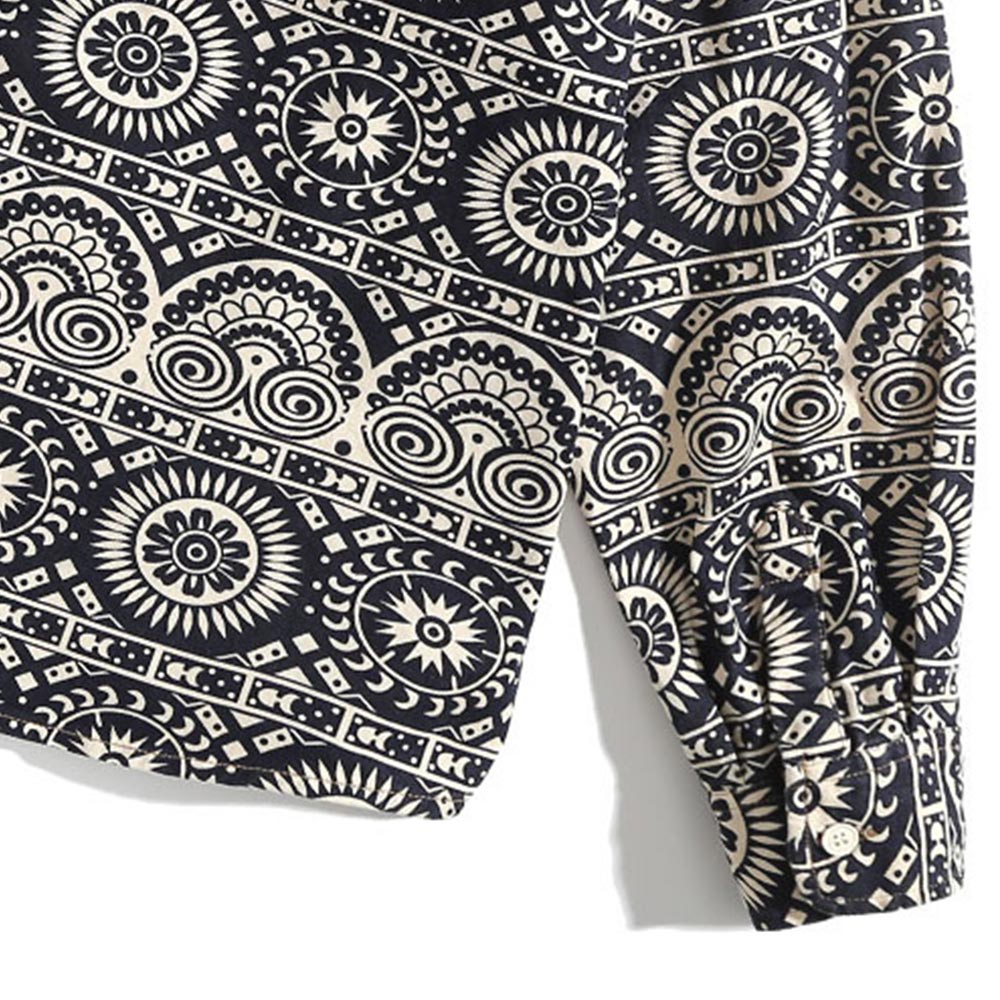 ペイズリーメダリオン 　総柄プリント長袖シャツ