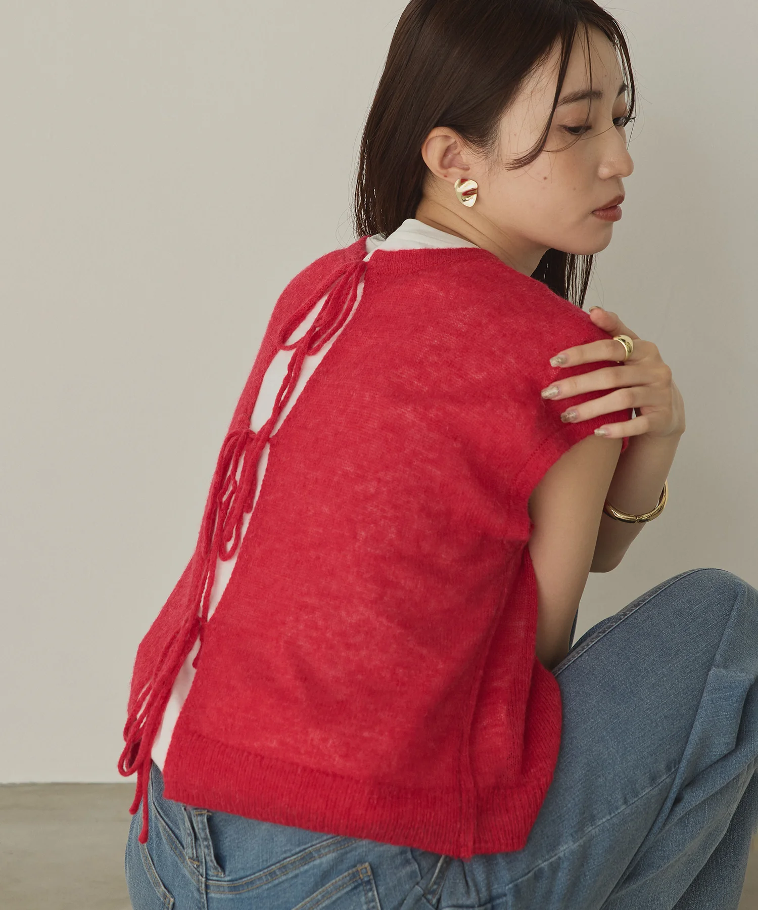 前後2WAY バックリボンシアーニット