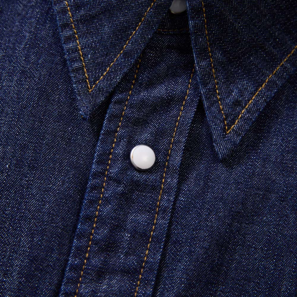 レトロパールボタン　スラブコットンウエスタンデニムシャツ