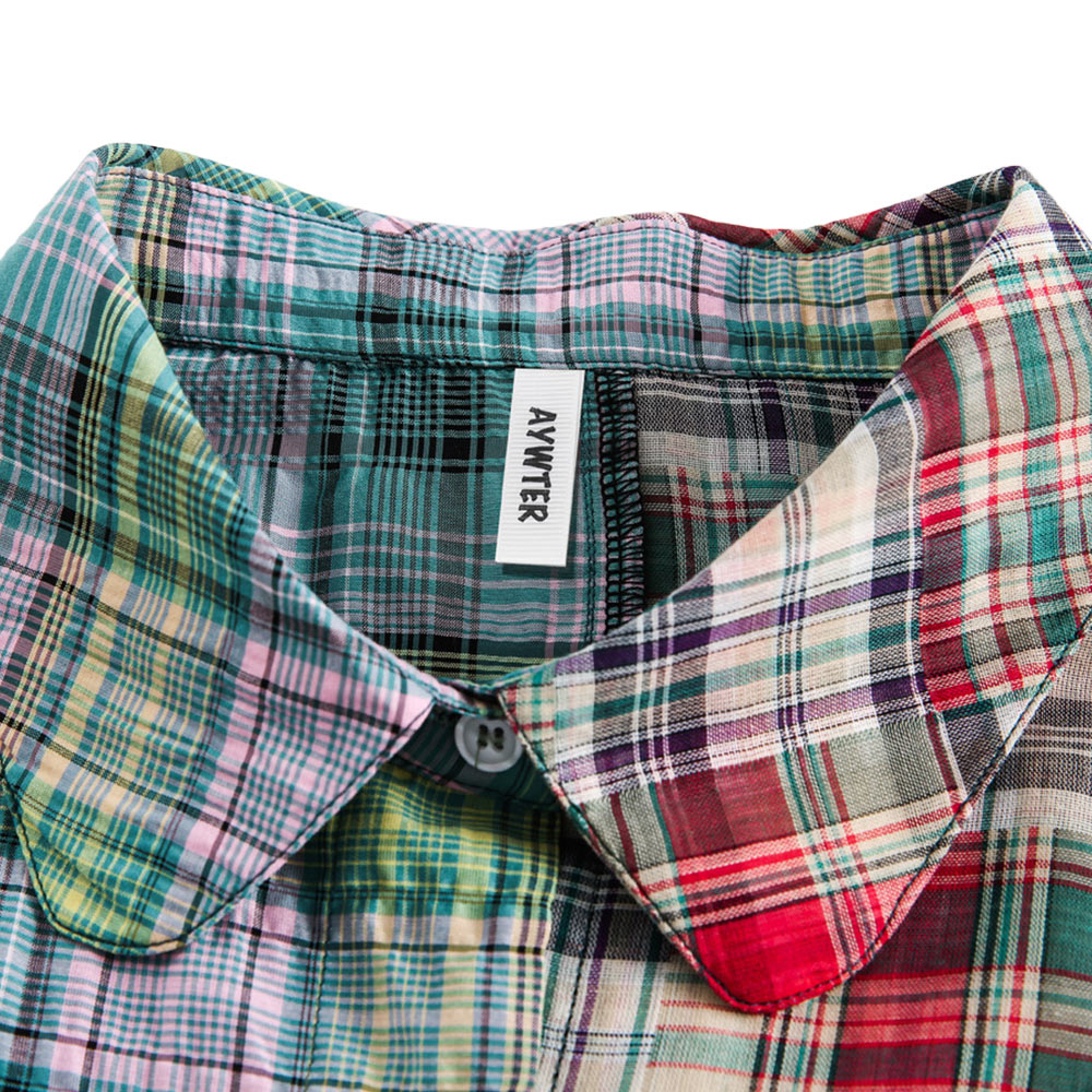 アメカジパッチワーク風シャツ半袖