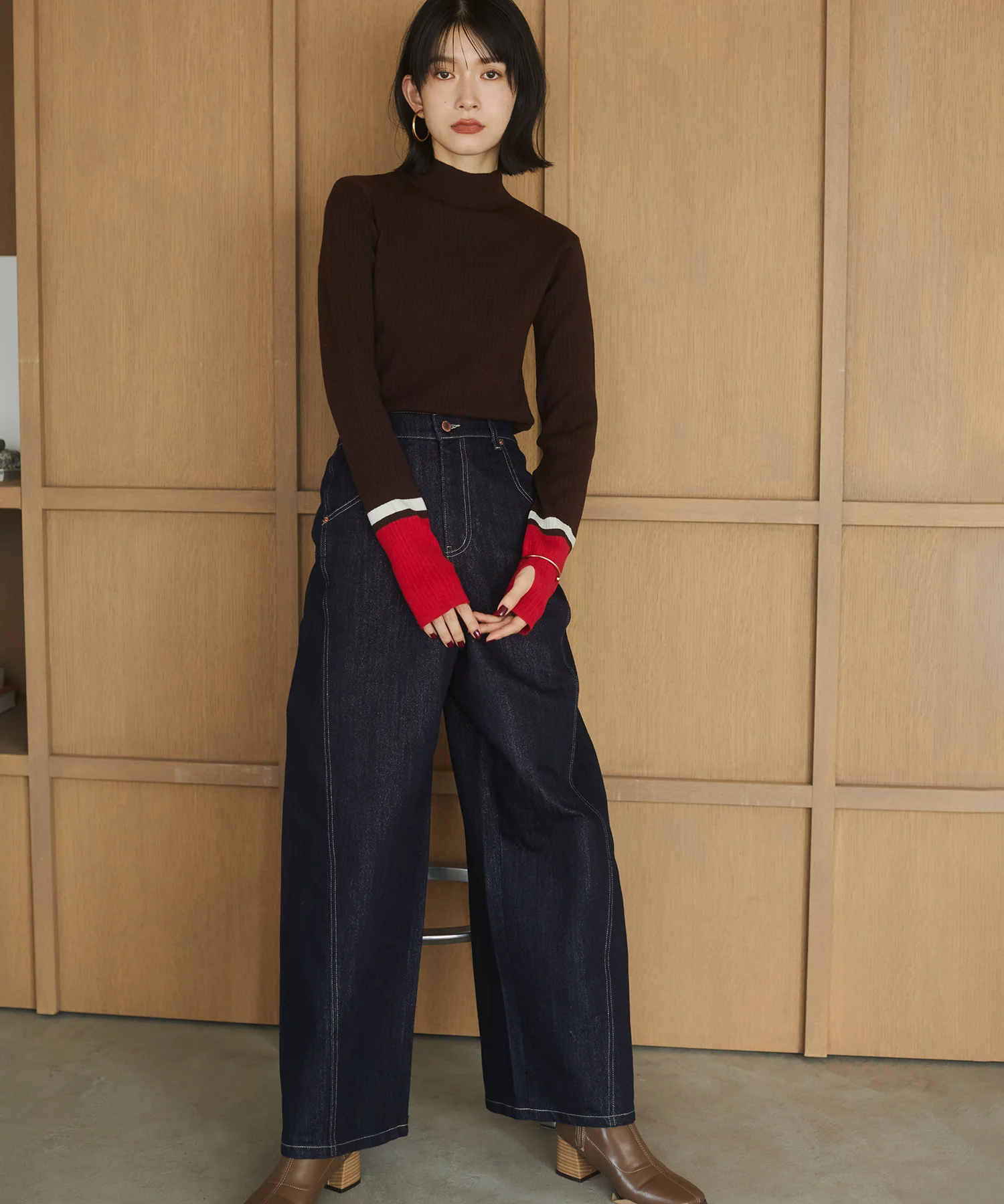 スラブデニム/ラメ ワイドパンツ　