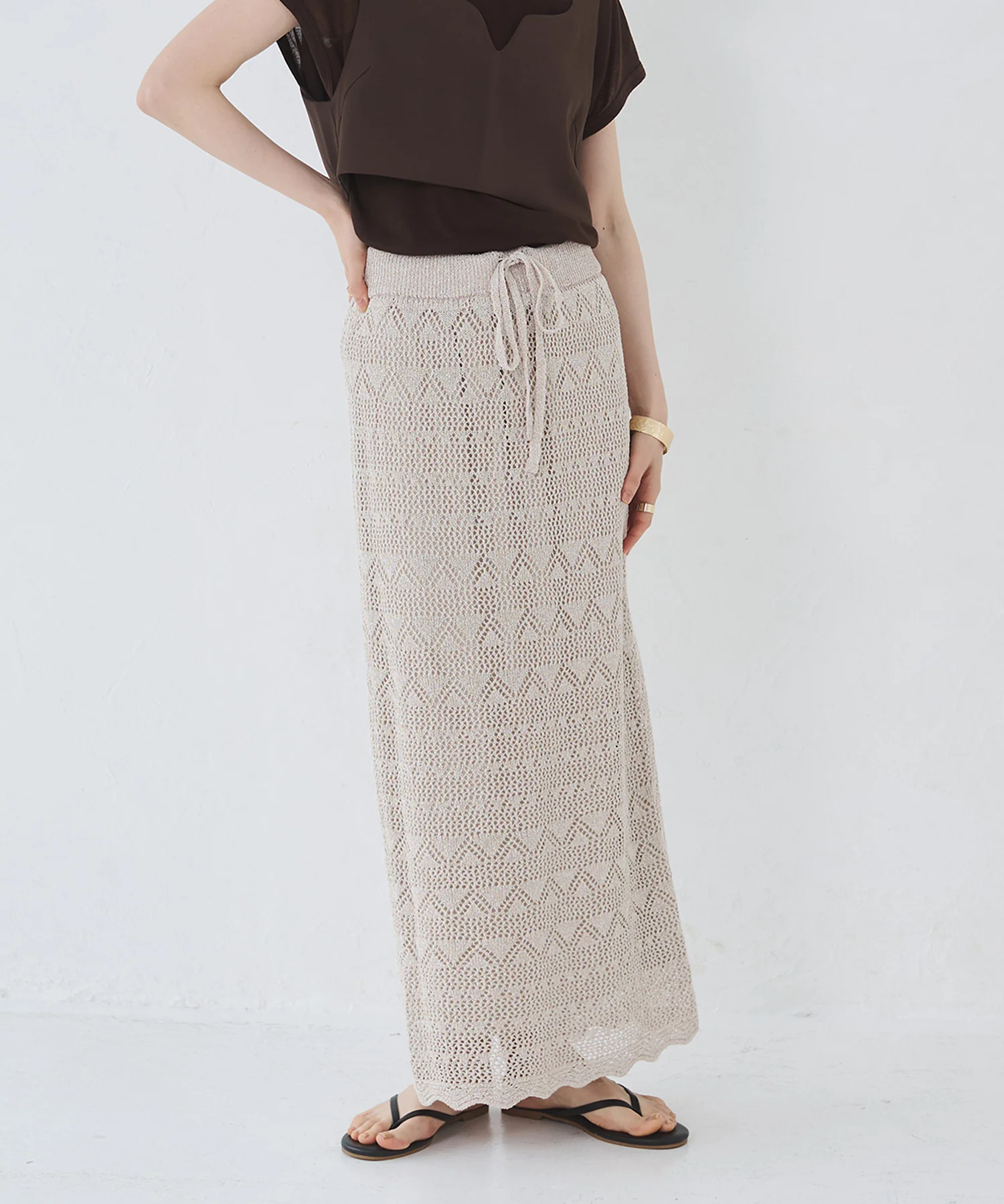ペーパーヤーン 透かし編み ニットナロースカート