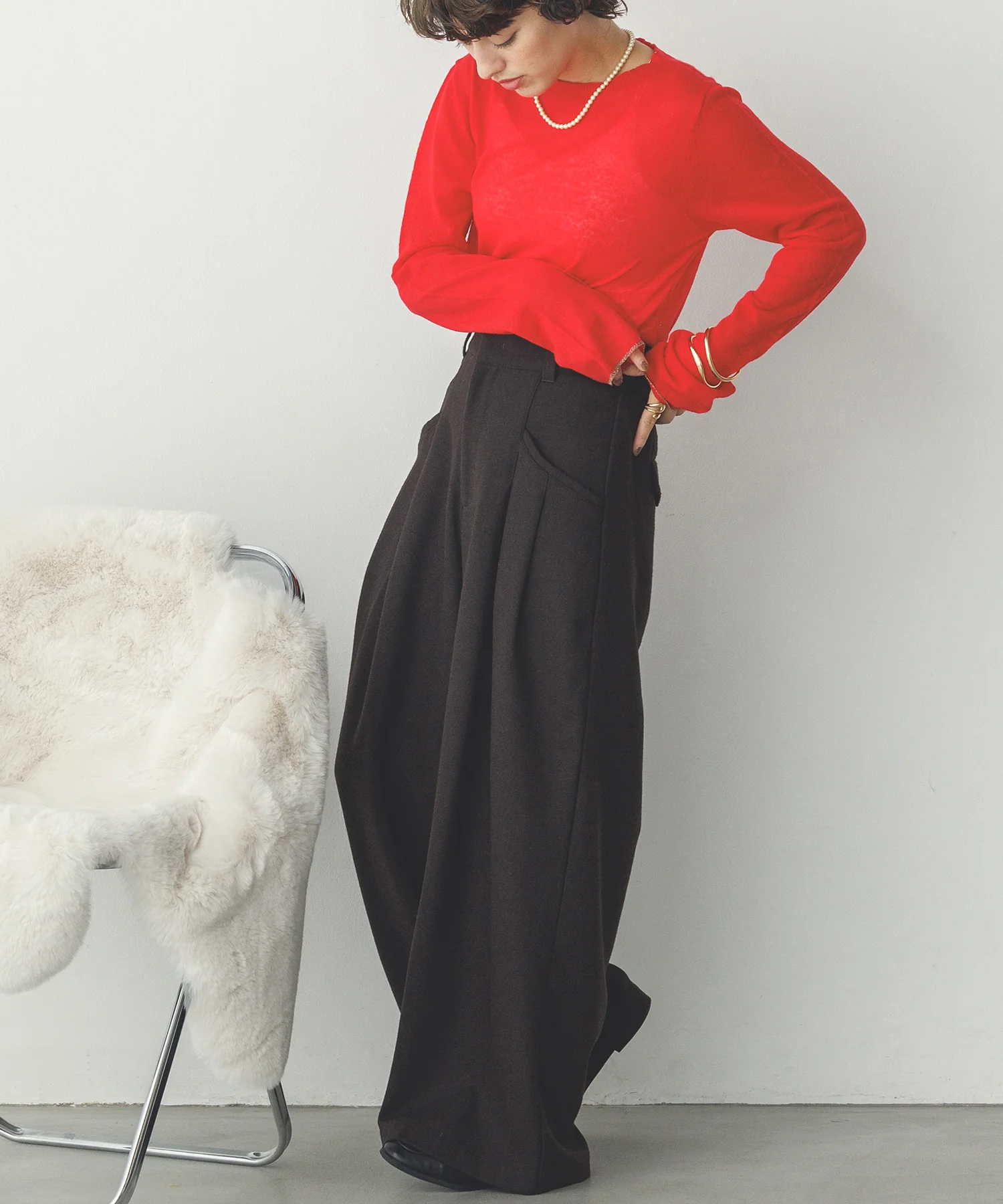 【WEB限定/別注】ラメライン入り ウールミックスシアーニット