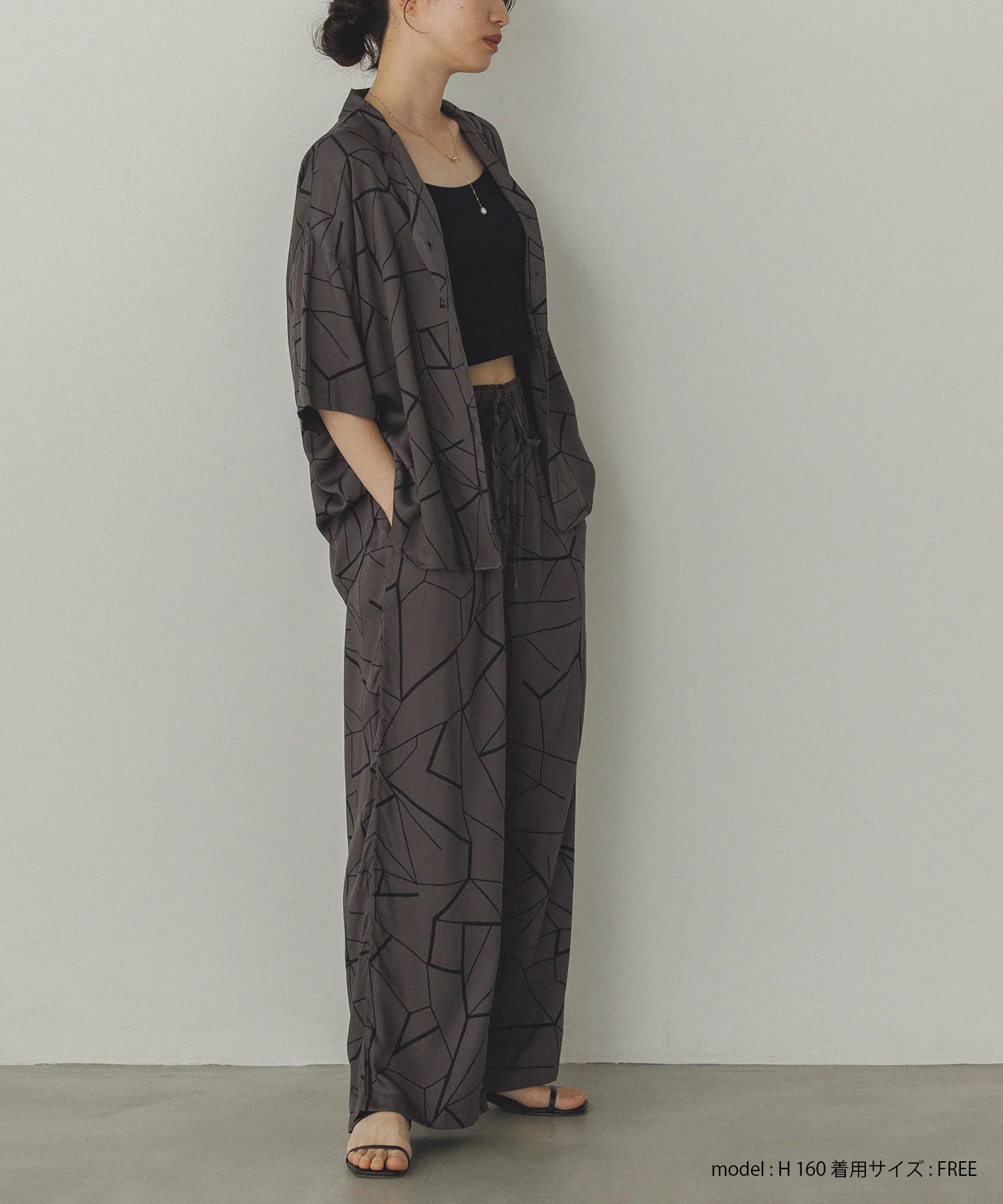 ビスコースサテン プリント開襟シャツ