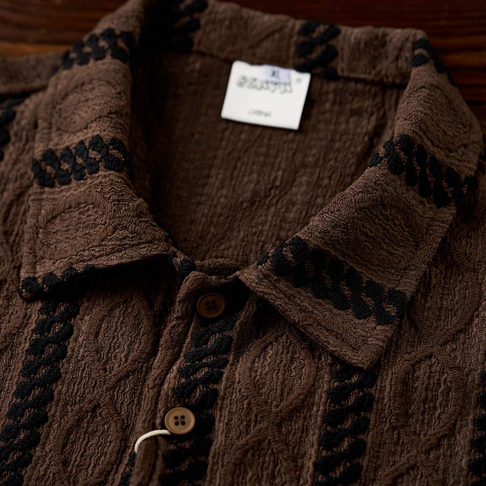 レトロエスニック調ジャカード　ストライプ長袖シャツ