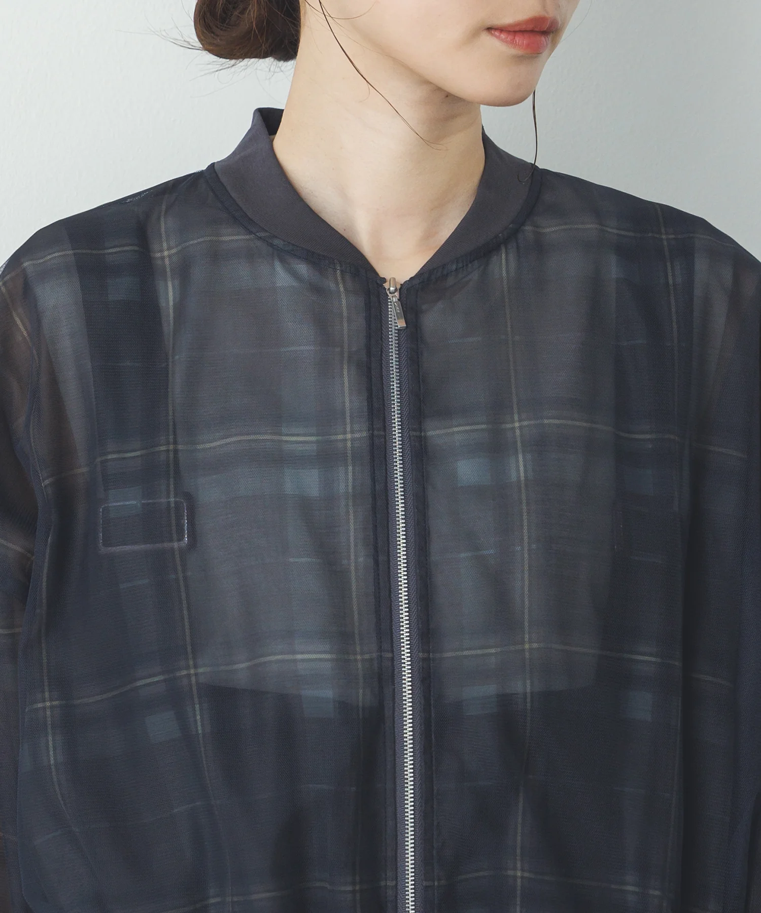 チュールシアー チェックブルゾン