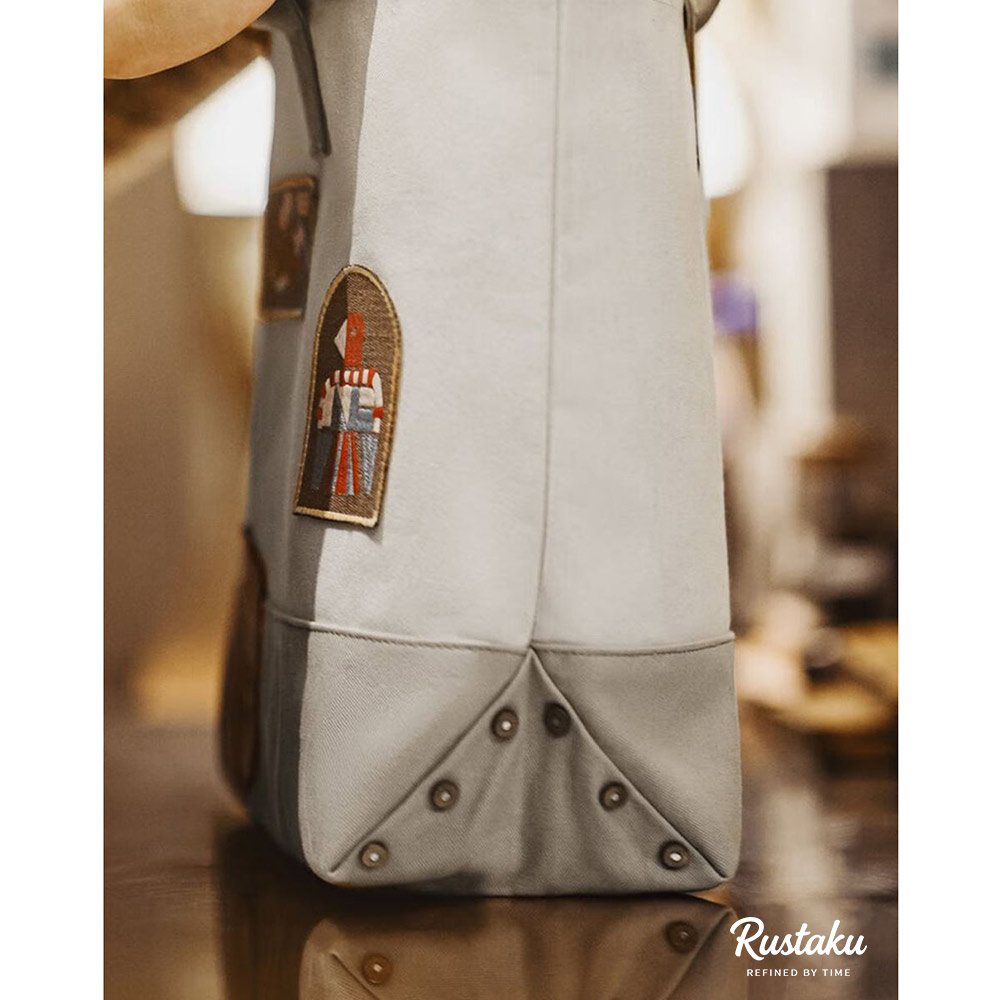 レトロ風刺繍ワッペン付き 　バイカラーキャンバストートバッグ