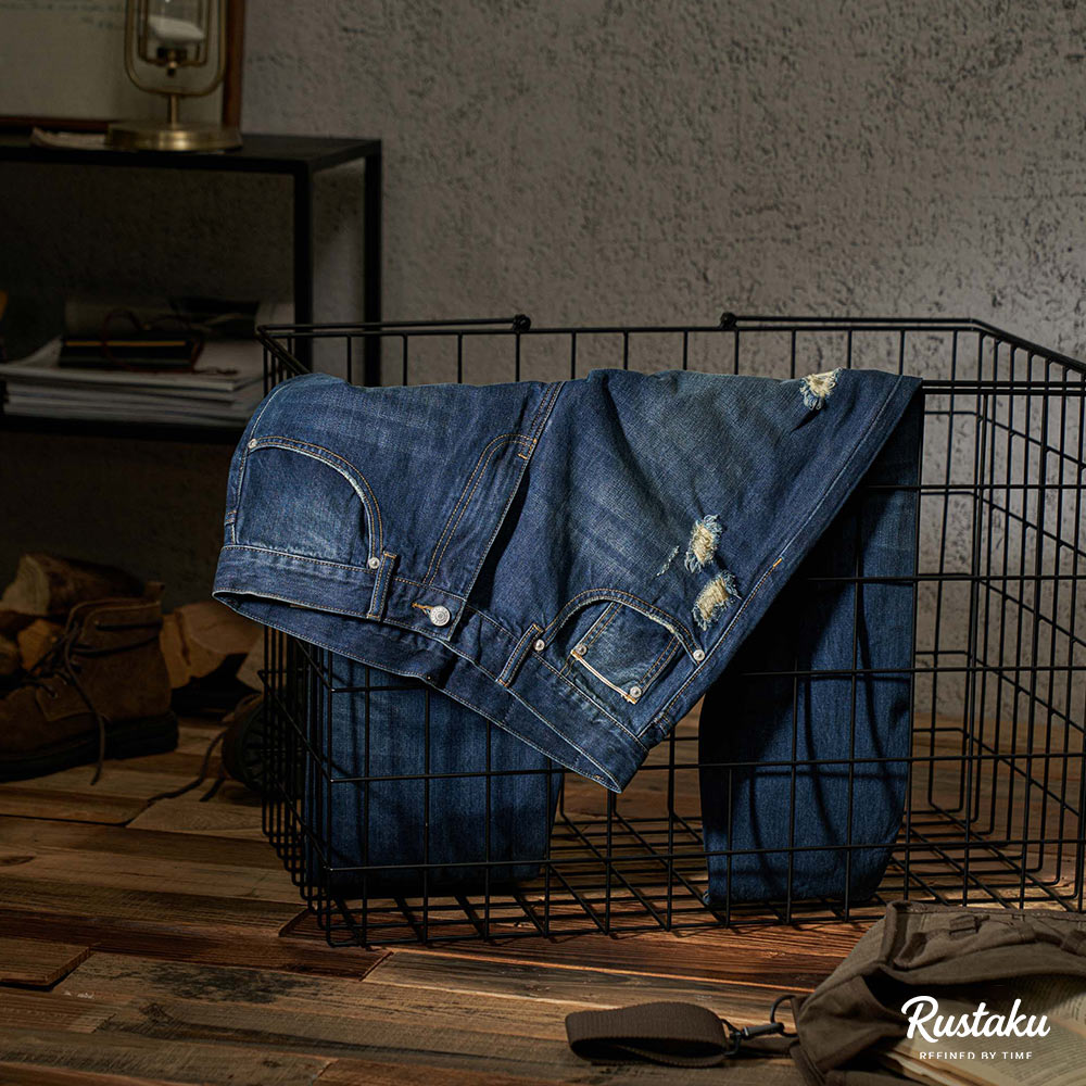 ヴィンテージ加工セルビッチデニム九分丈