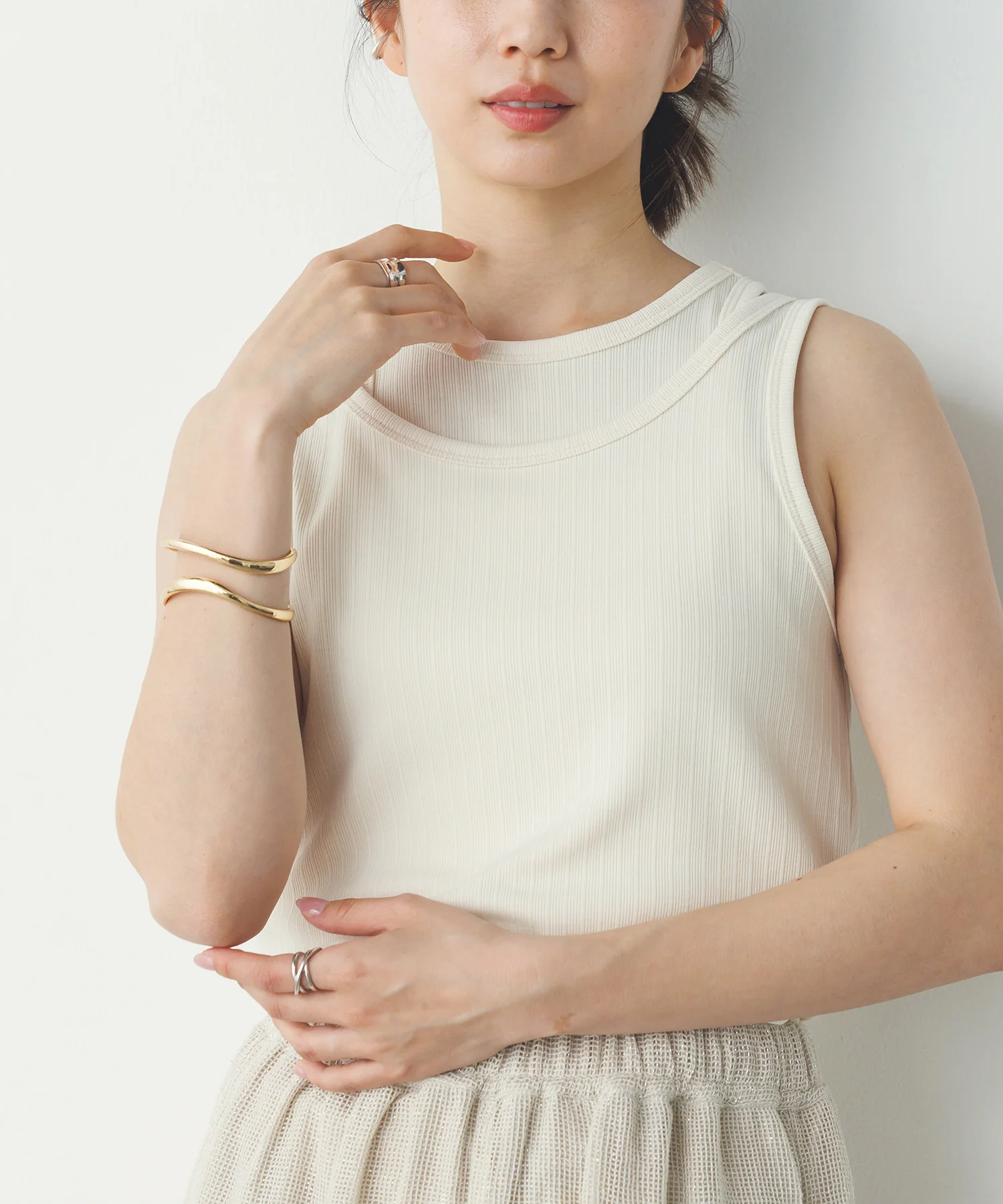 2枚重ね リブタンクトップ