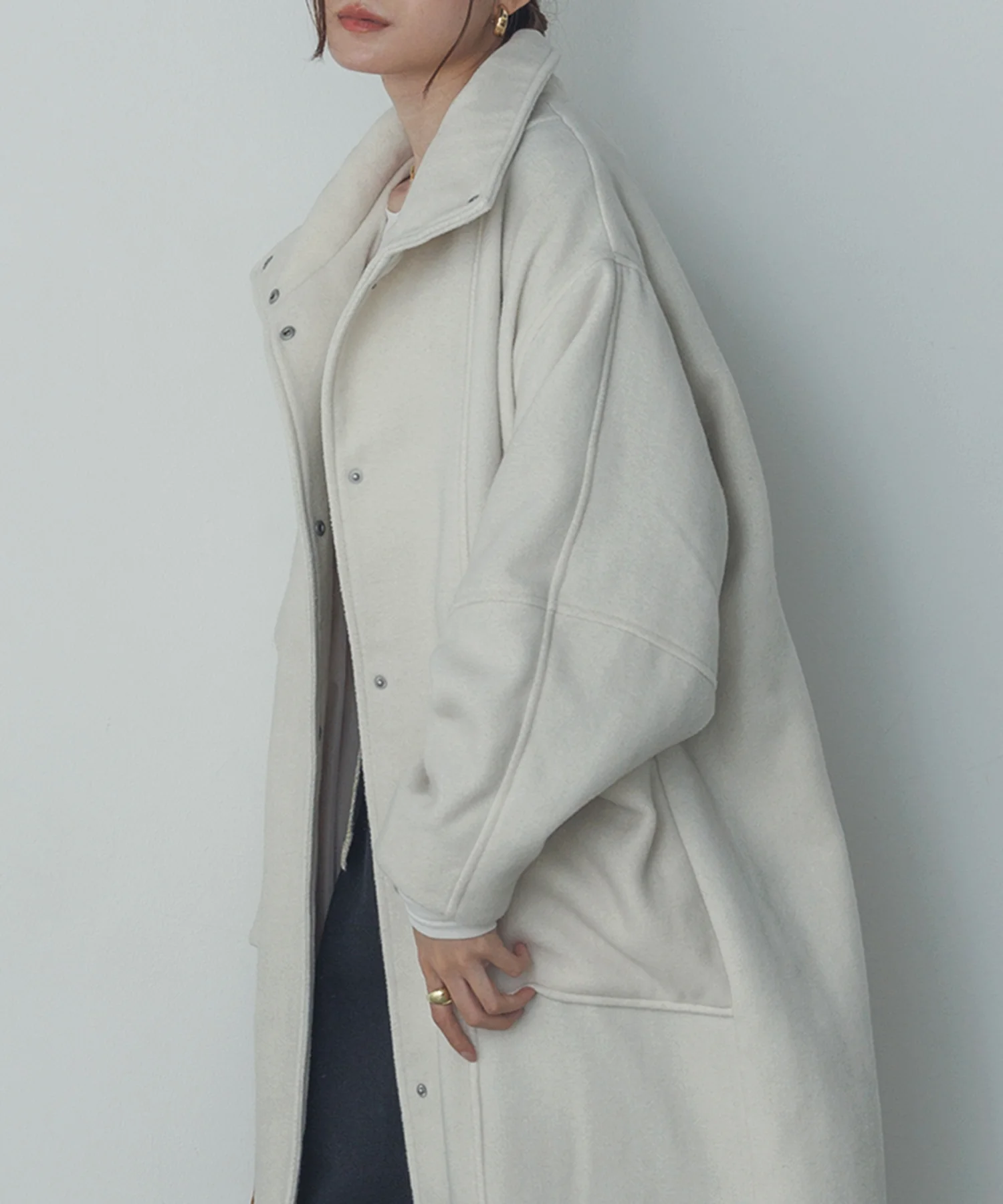 杢ヘリンボーン スタンドカラーコート