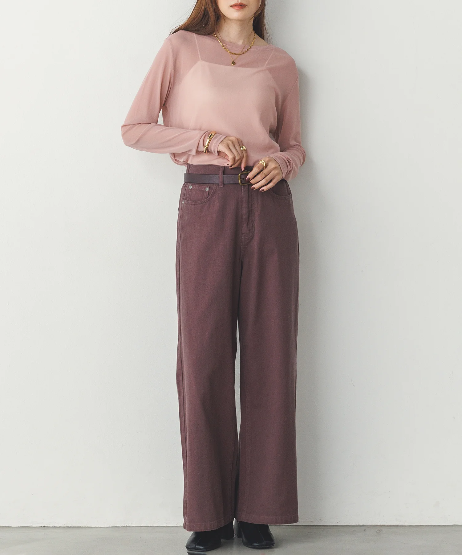 クルーネック シアートップス