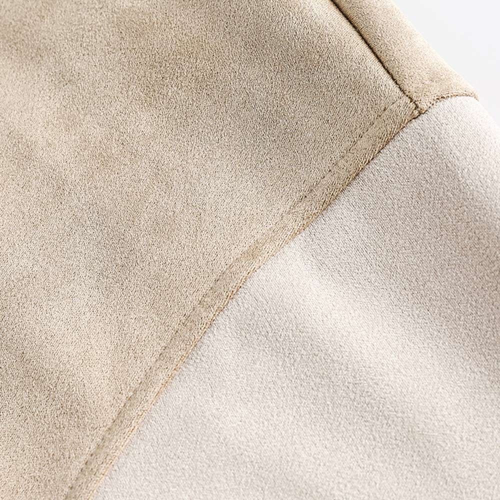 不規則なスエード配色切り替えパッチワーク長袖シャツ