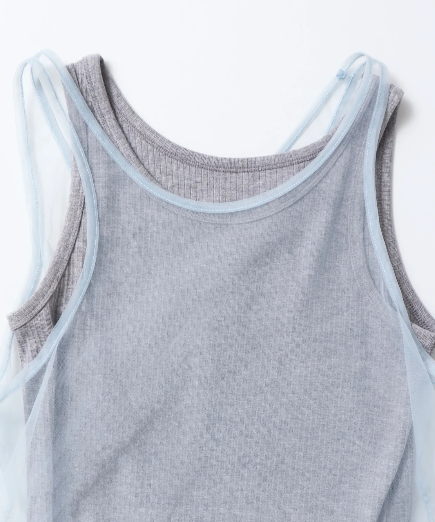 チュールレイヤード リブタンクトップ