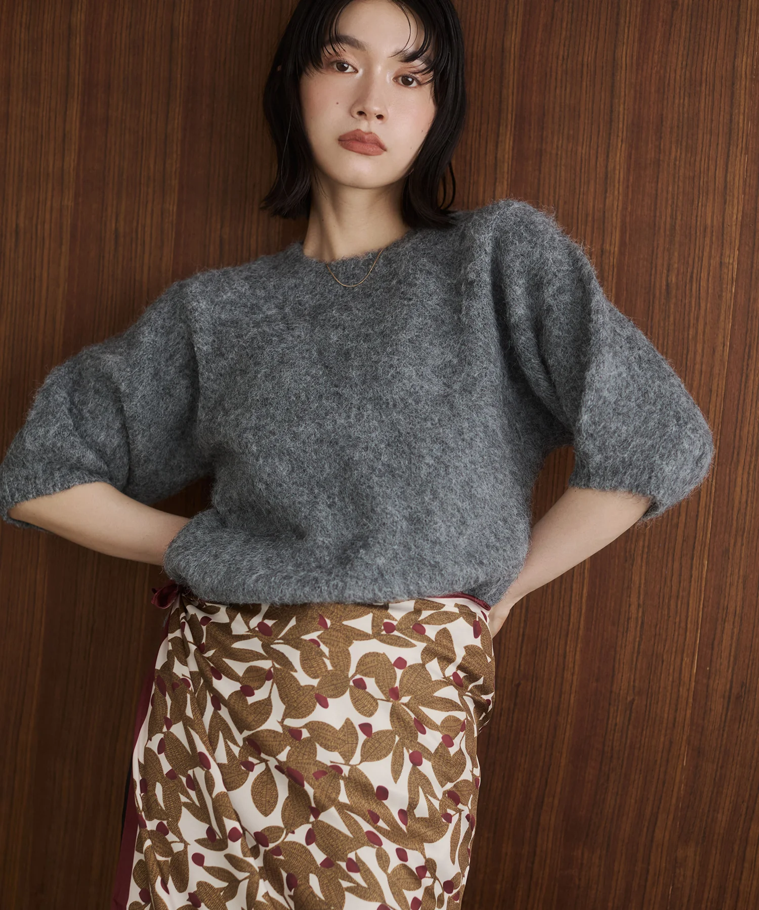 モヘアタッチ 半袖ニット