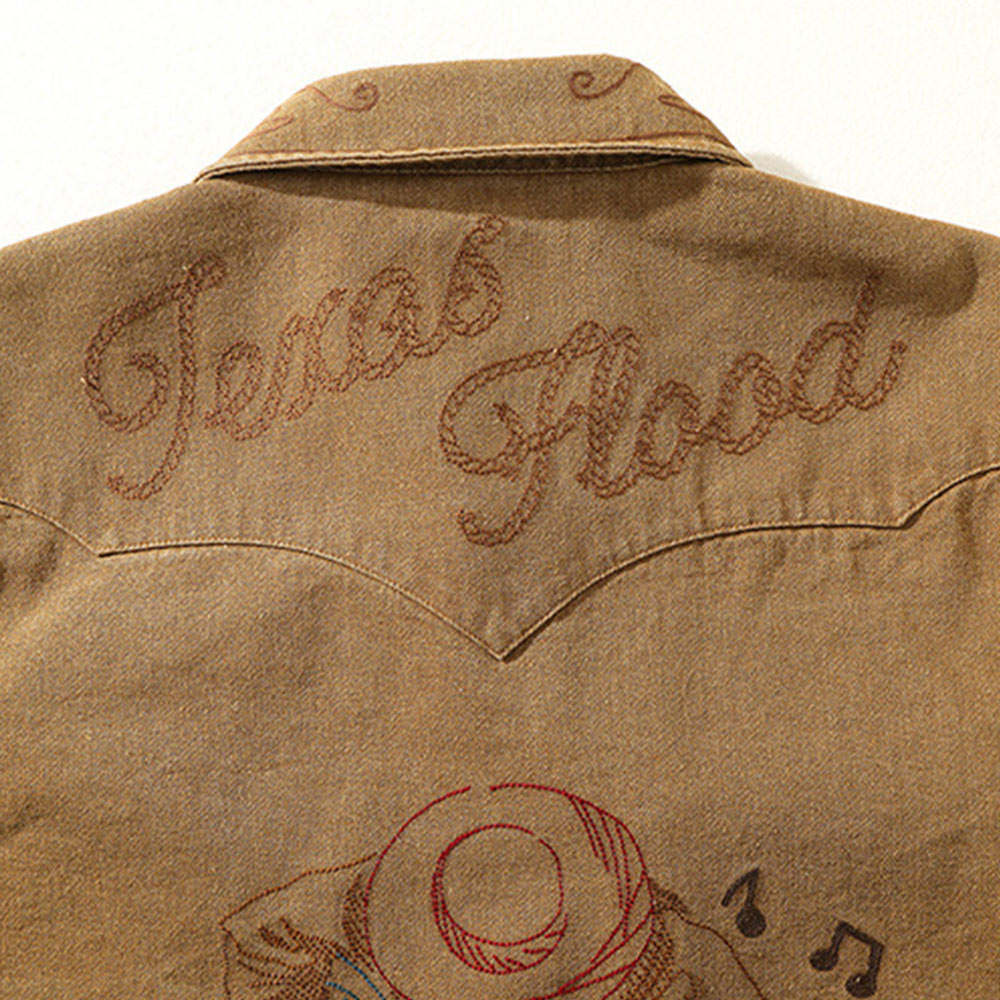 総刺繍　ブルースロックウエスタンシャツ