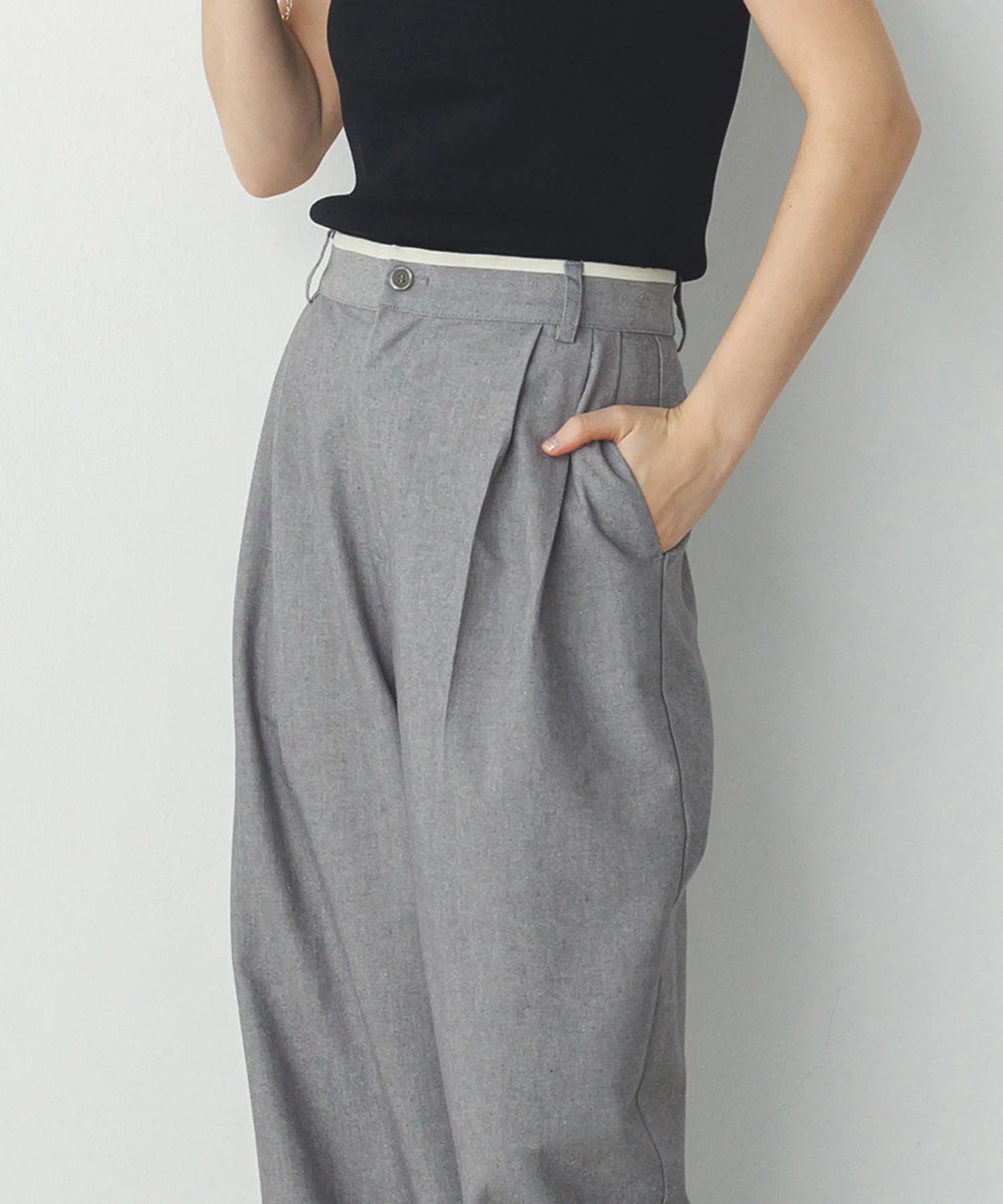 麻混メランジ タックパンツ