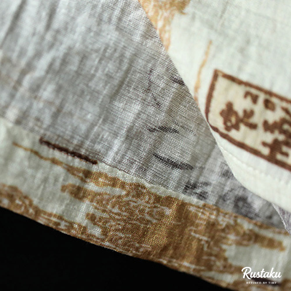 リネン混紡　浮世絵「侍の骸骨」総柄キューバシャツ