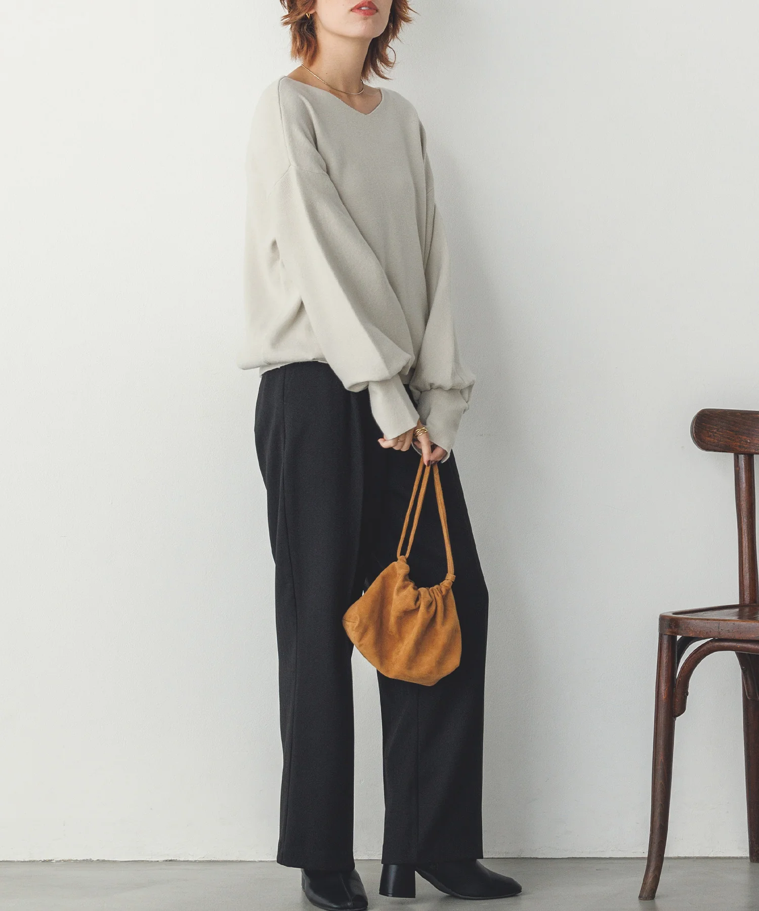 【静電気防止】やわもちヤーン ぽわんスリーブニット