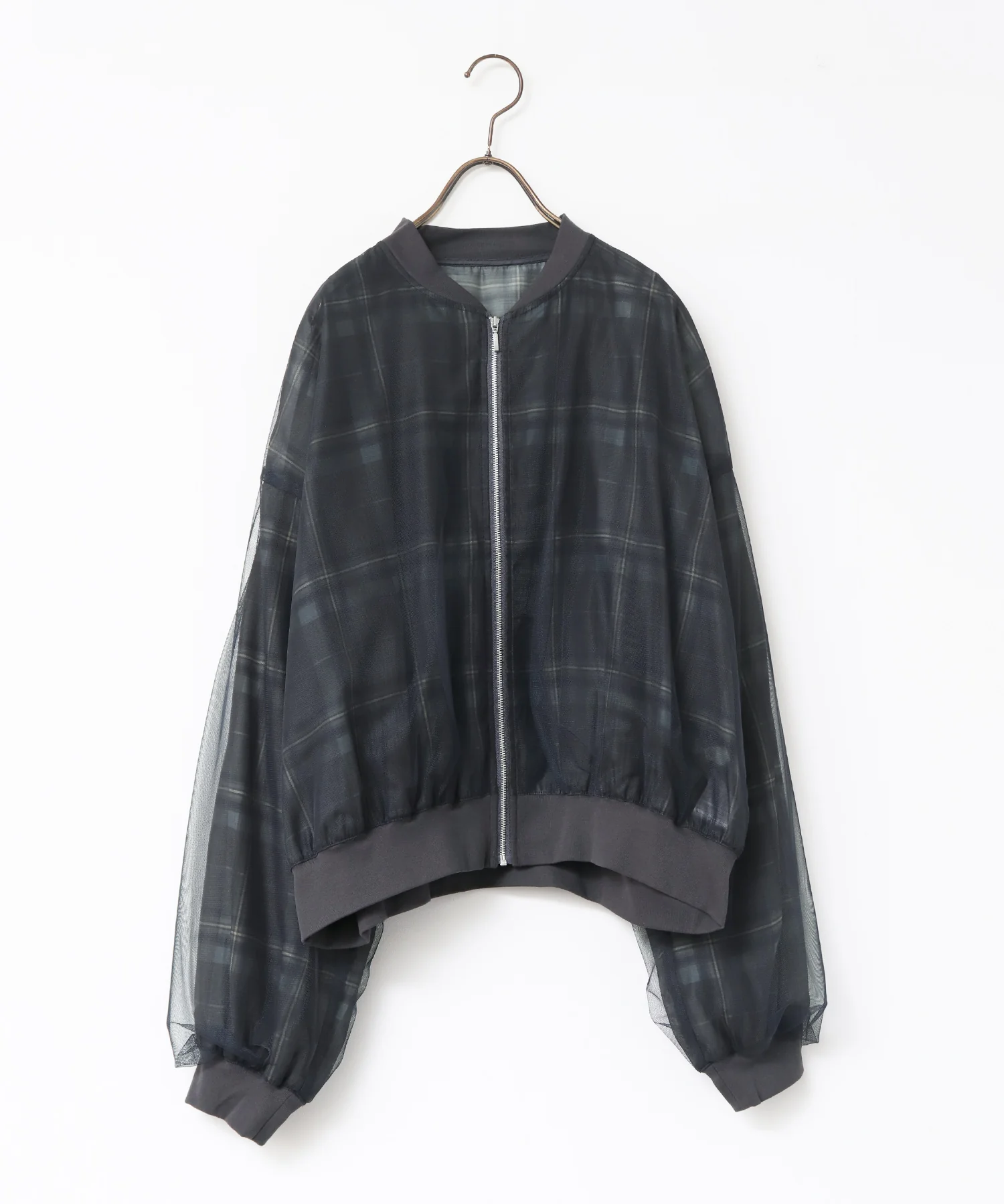 チュールシアー チェックブルゾン