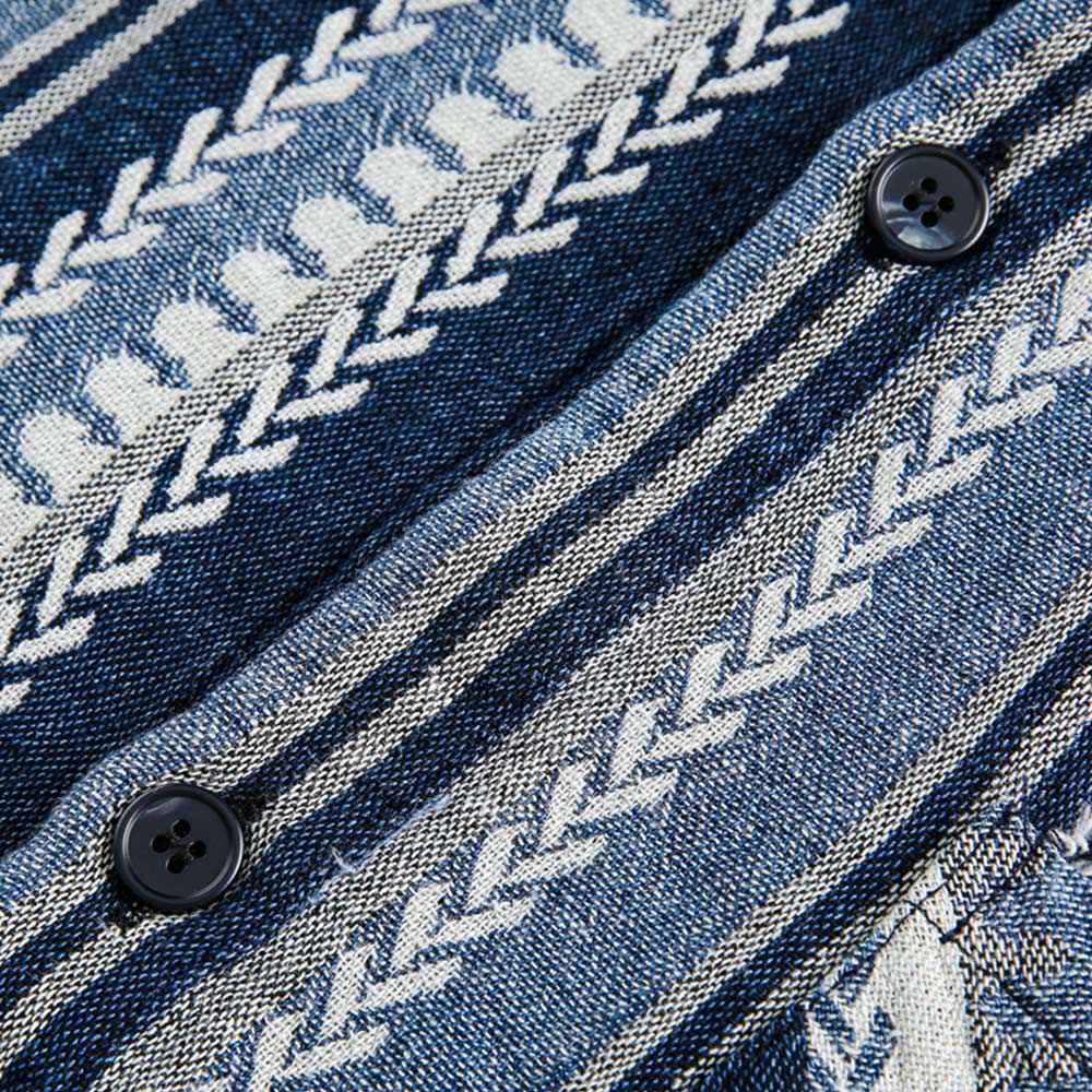 アメカジ　レトロ風編みストライプ長袖シャツ