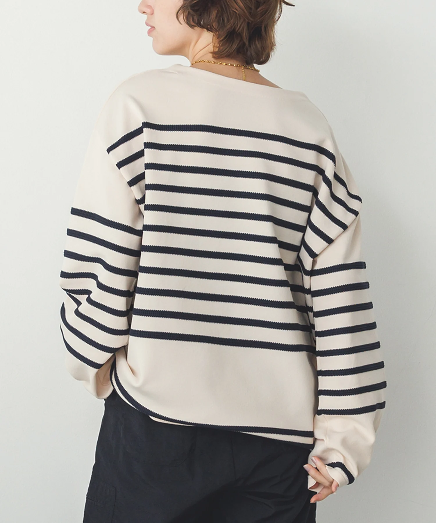 スポンディッシュ 柄編みボーダーニット