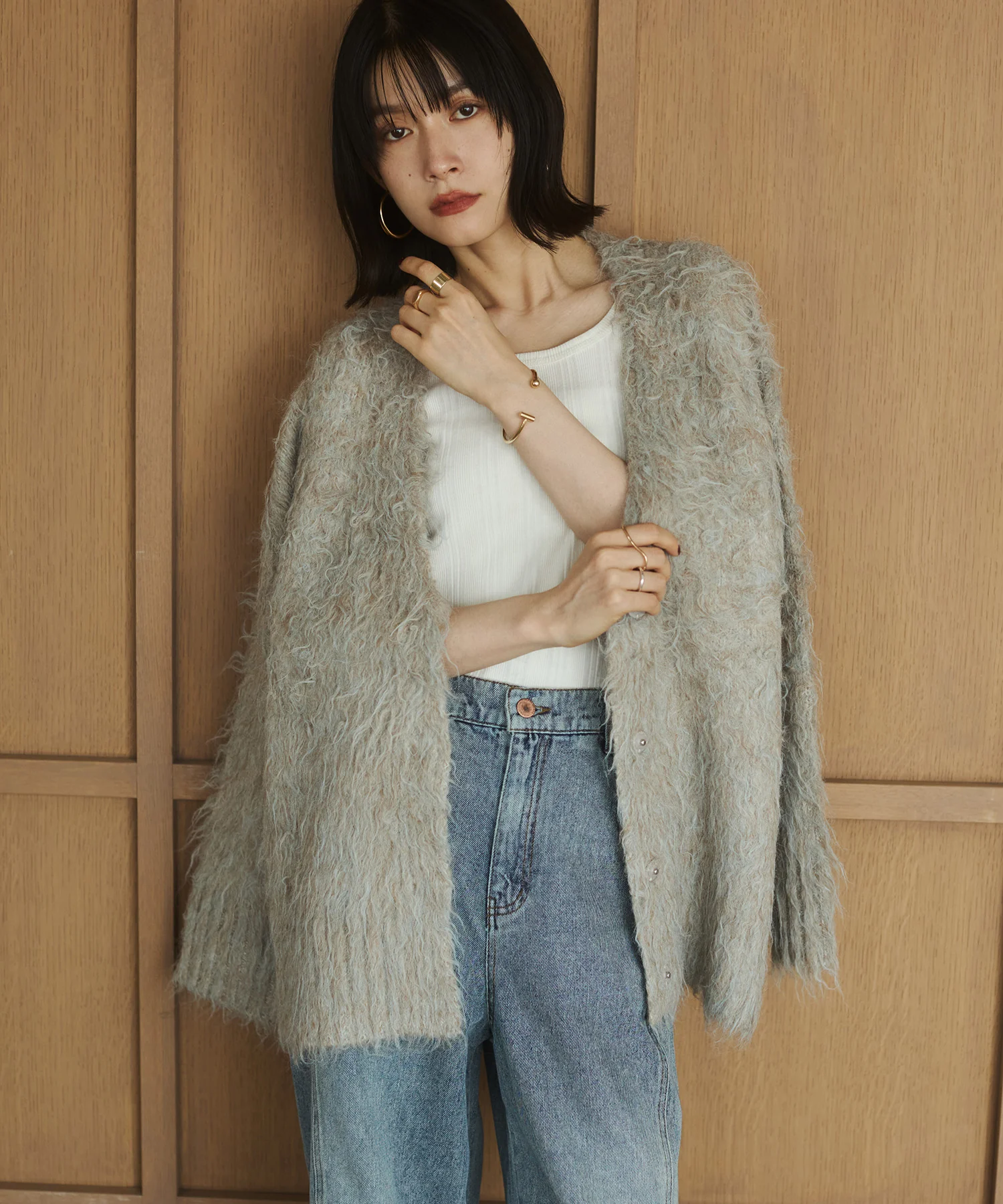 起毛シャギー ニットカーディガン