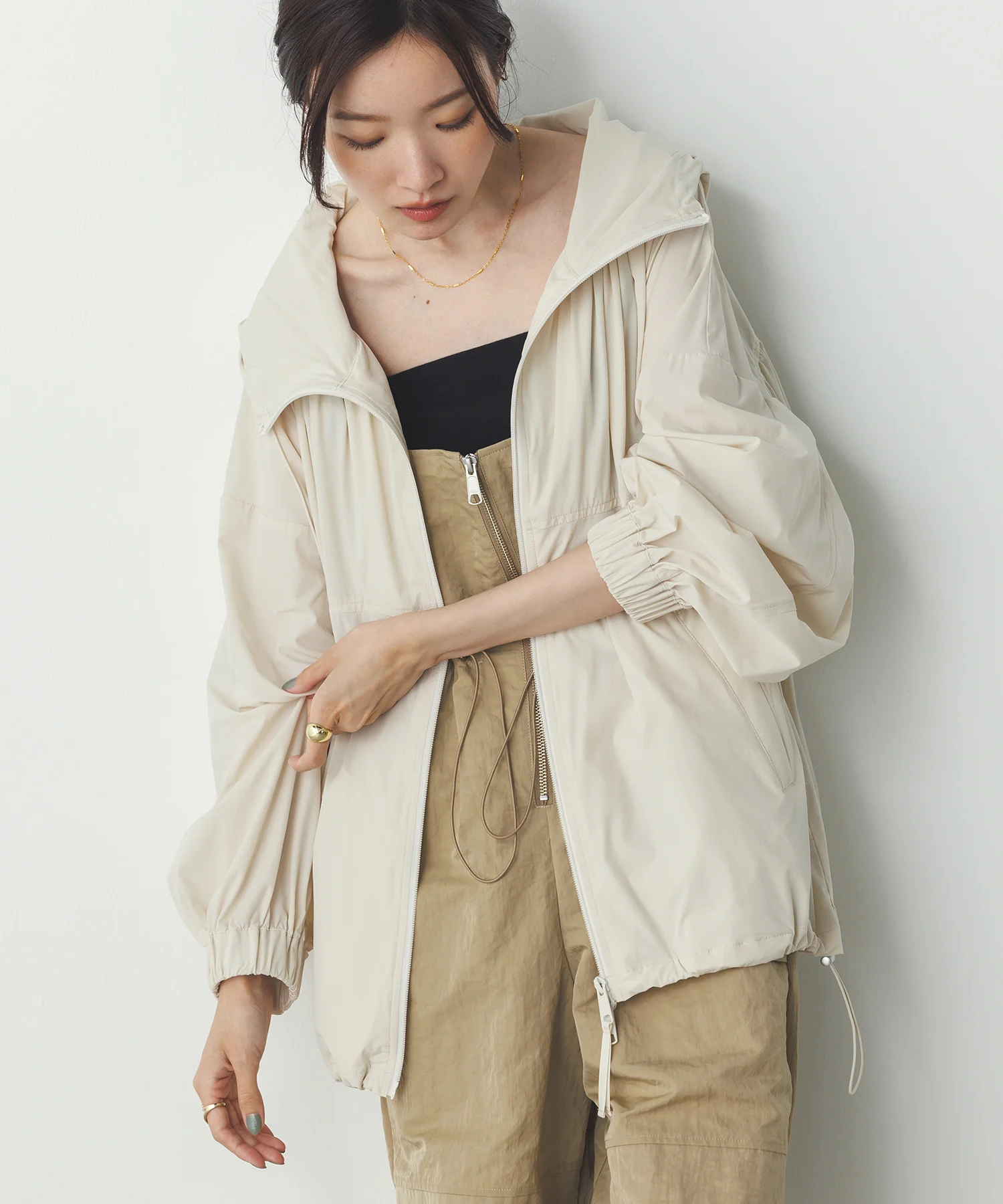 【接触冷感】フード付 ギャザーブルゾン