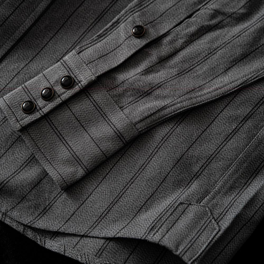 四色織り　コットン杢調ストライプ ウエスタンシャツ