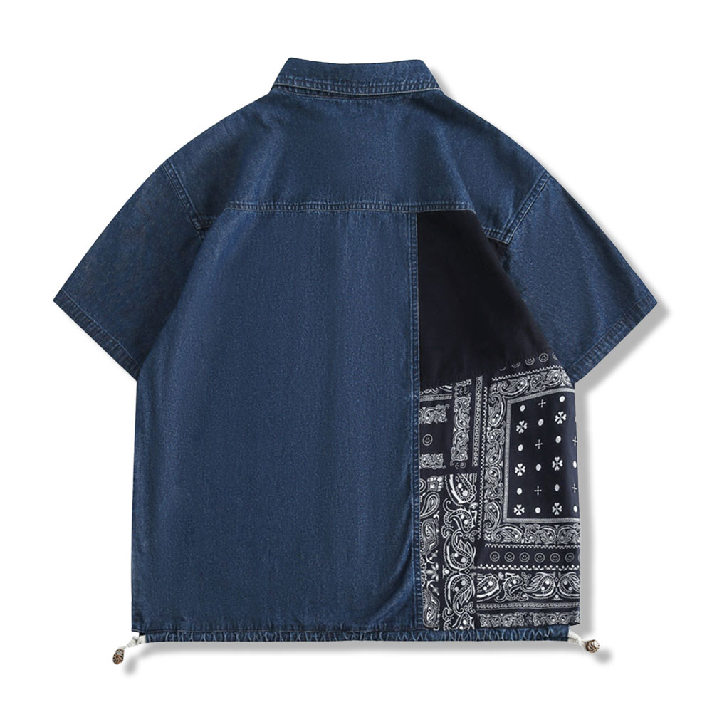 アメカジ　ペイズリー柄パッチワークシャツ 半袖