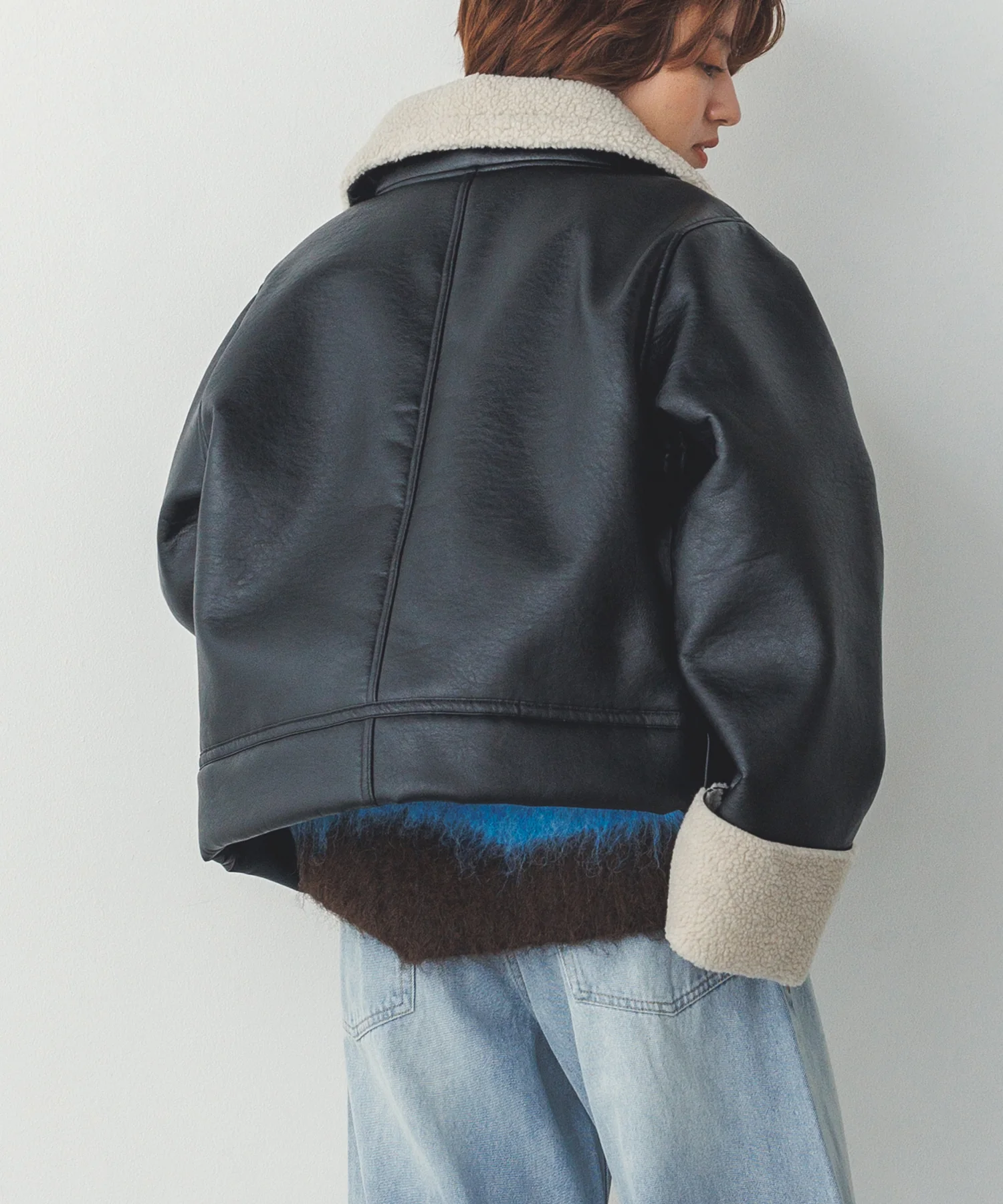 フェイクレザー×ボア ブルゾン