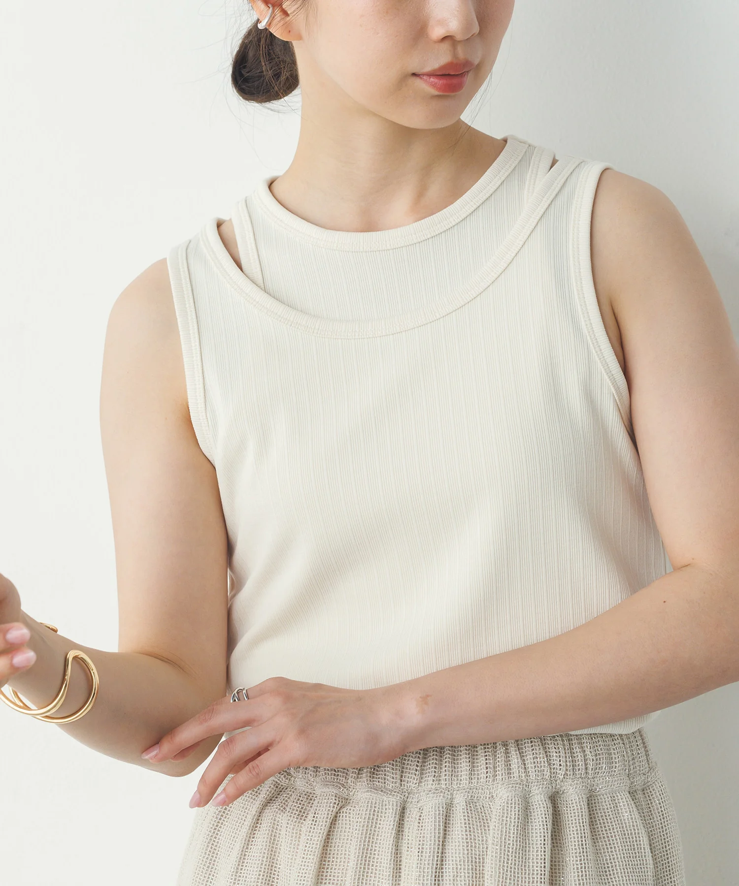 2枚重ね リブタンクトップ