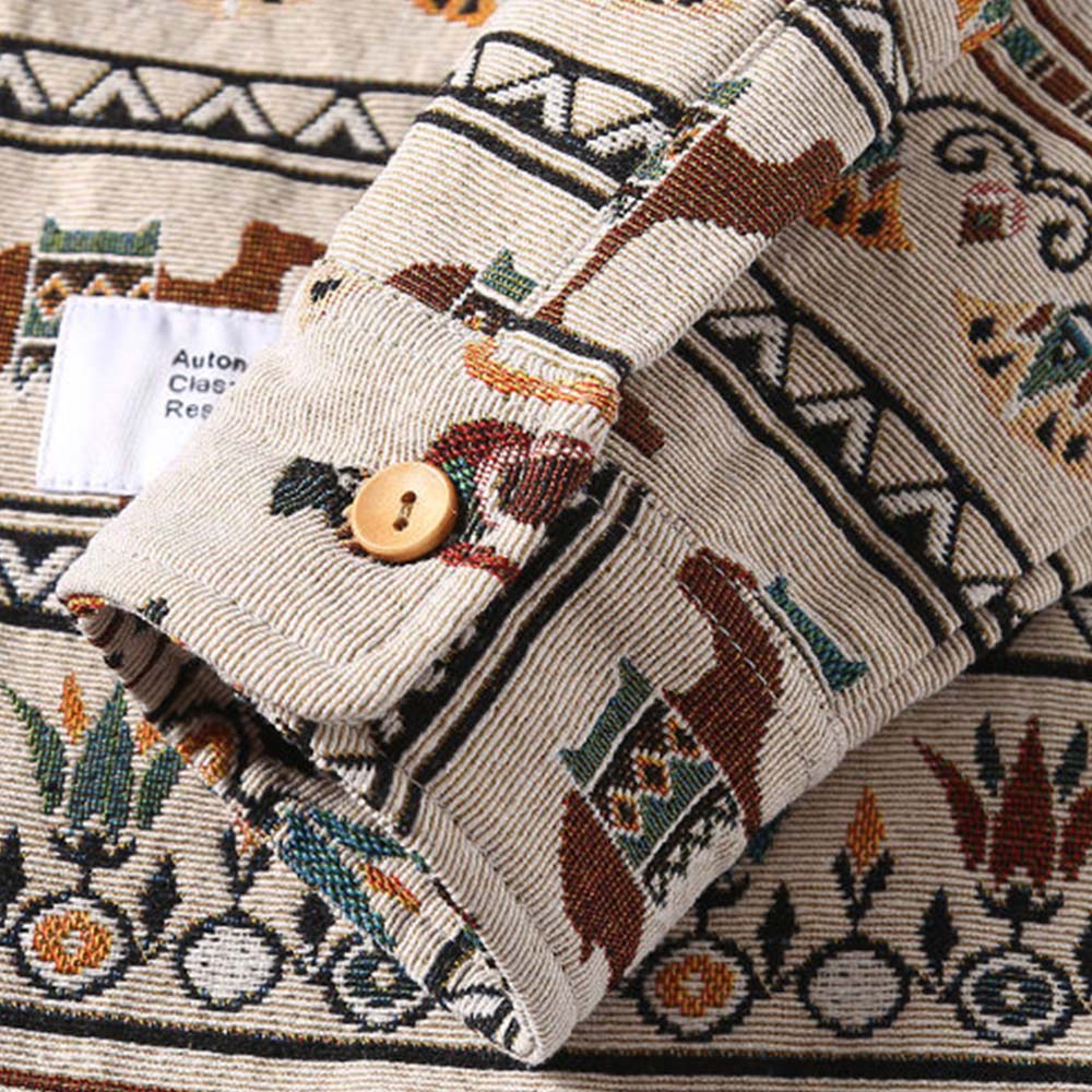 エジプトモチーフ総柄ジャカード　 長袖シャツ