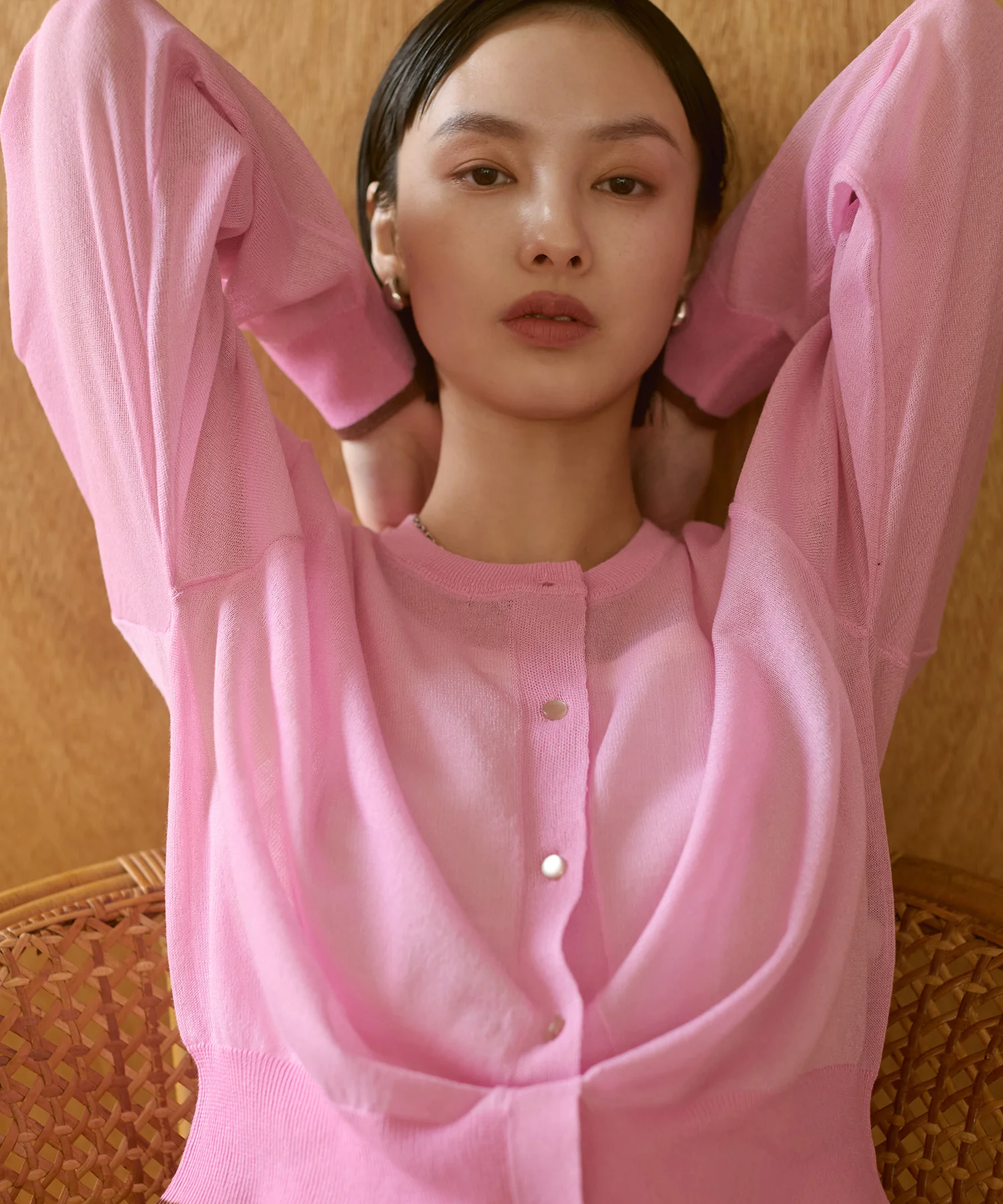 バイカラー シアーニットカーデ