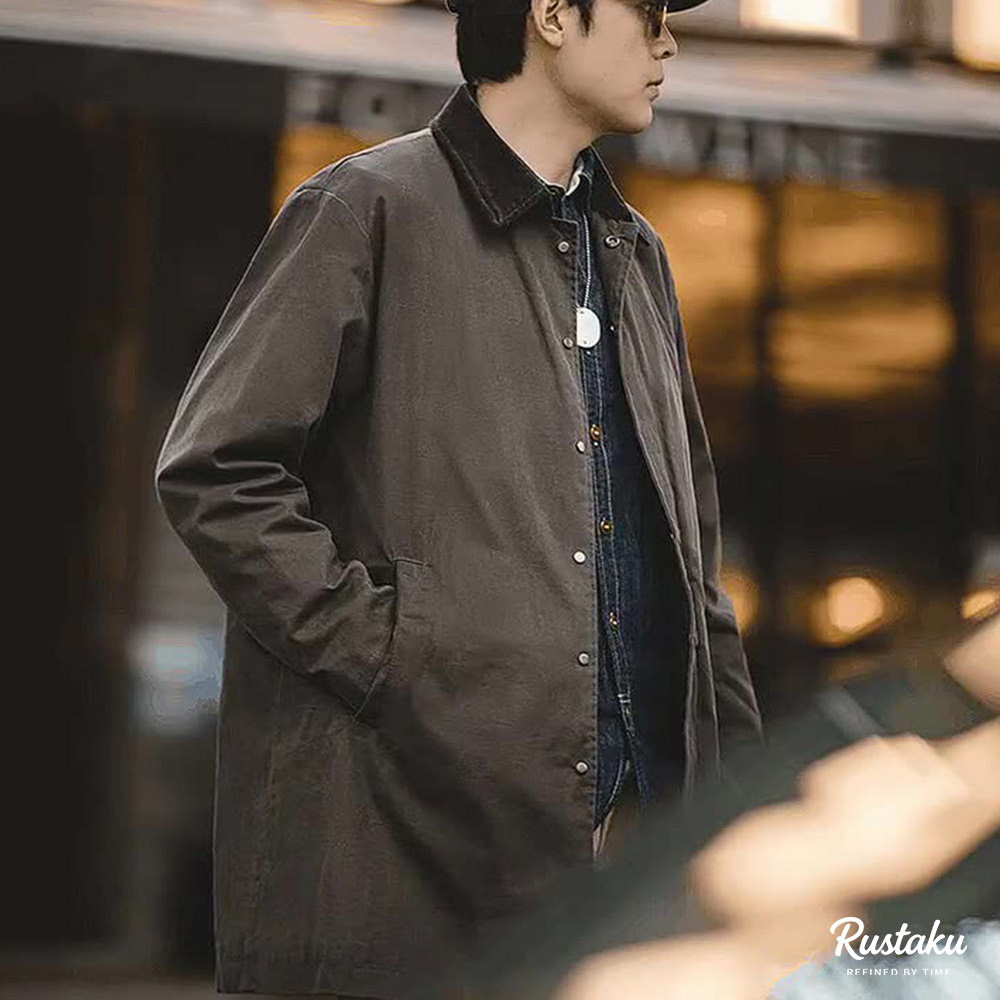 ブリティッシュスタイル　防水・防風ワックスロングコート